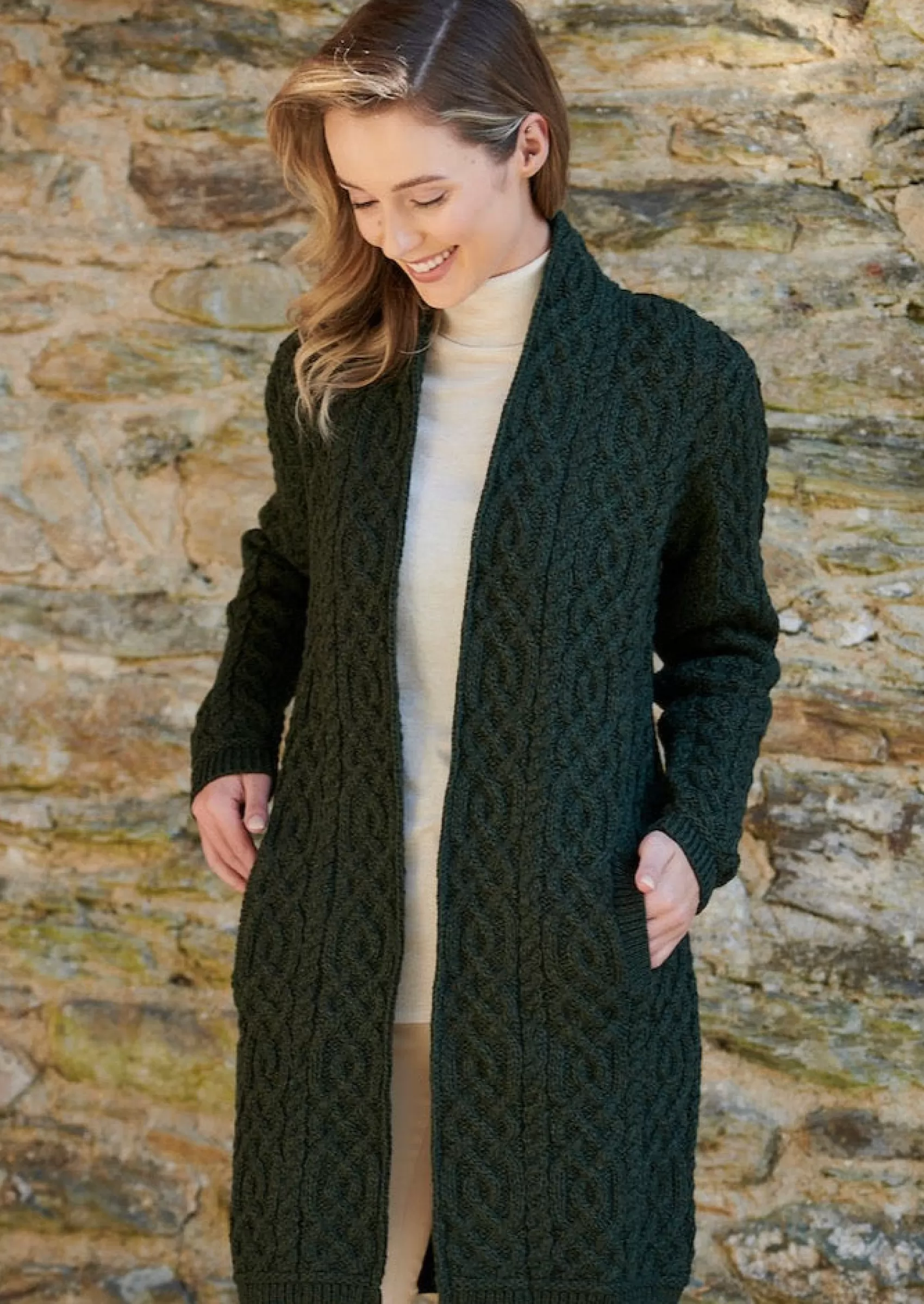 Aran Sweaters | Aran Cardigans^Aran Crafts Celtic Braid Coat | Green