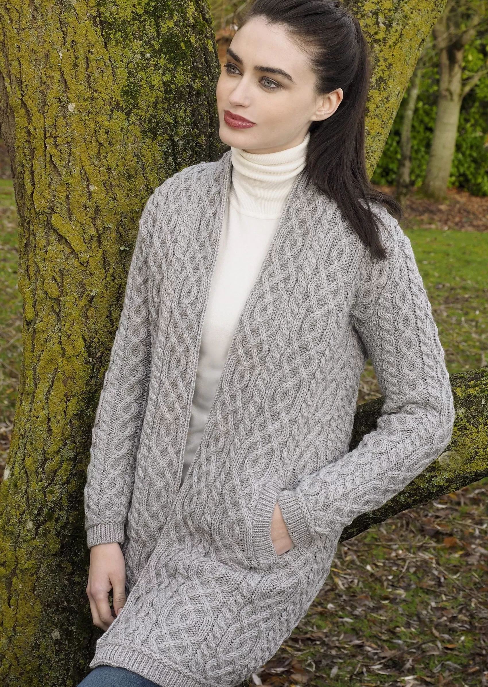 Aran Sweaters | Aran Cardigans^Aran Crafts Celtic Braid Edge To Edge Coat | Grey