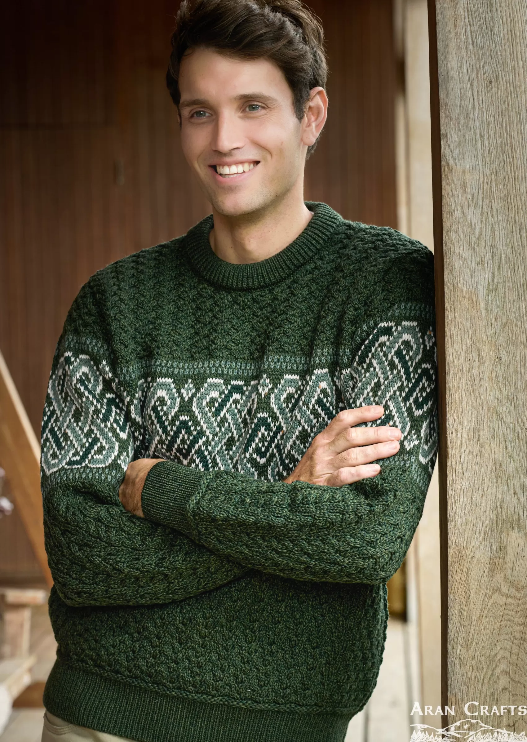 Aran Sweaters^Aran Crafts Celtic Jacquard Sweater | Green