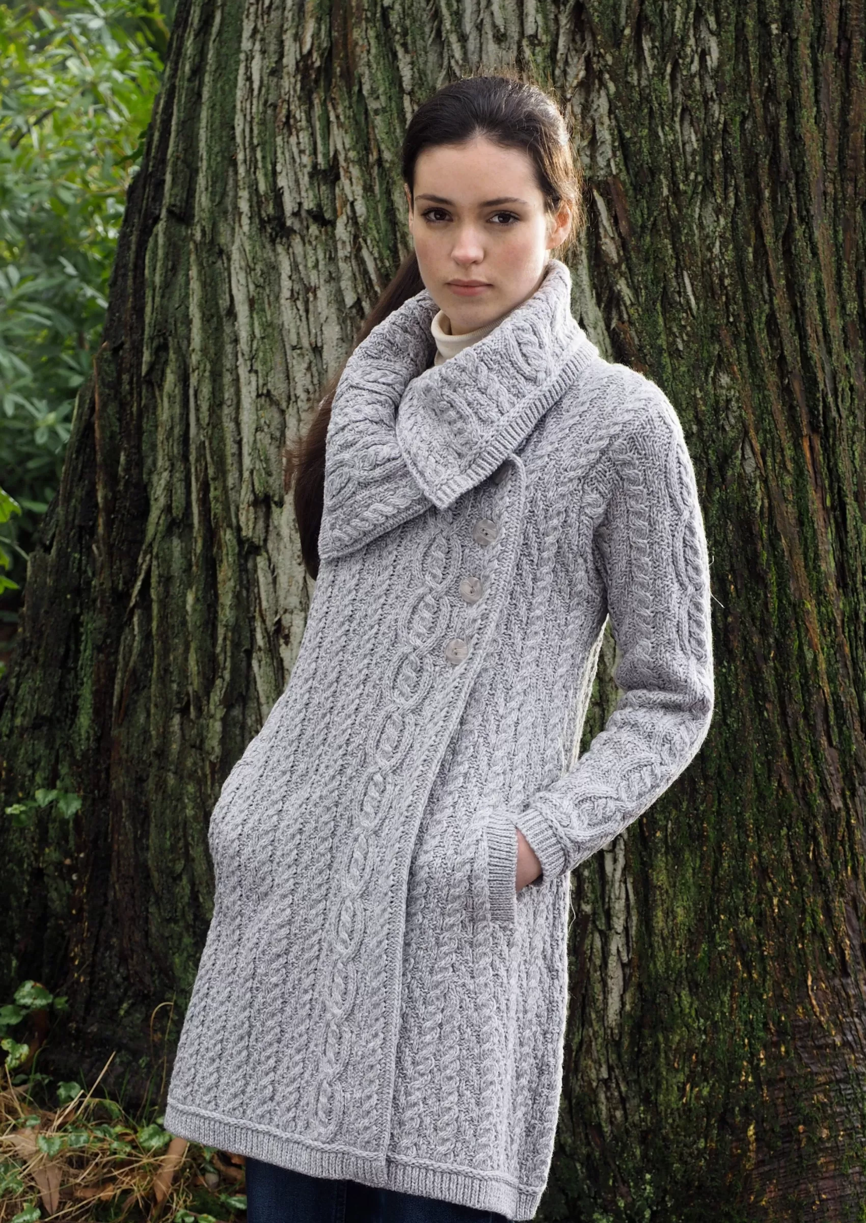 Aran Sweaters | Aran Cardigans^Aran Crafts Chunky Collar Coat | Grey