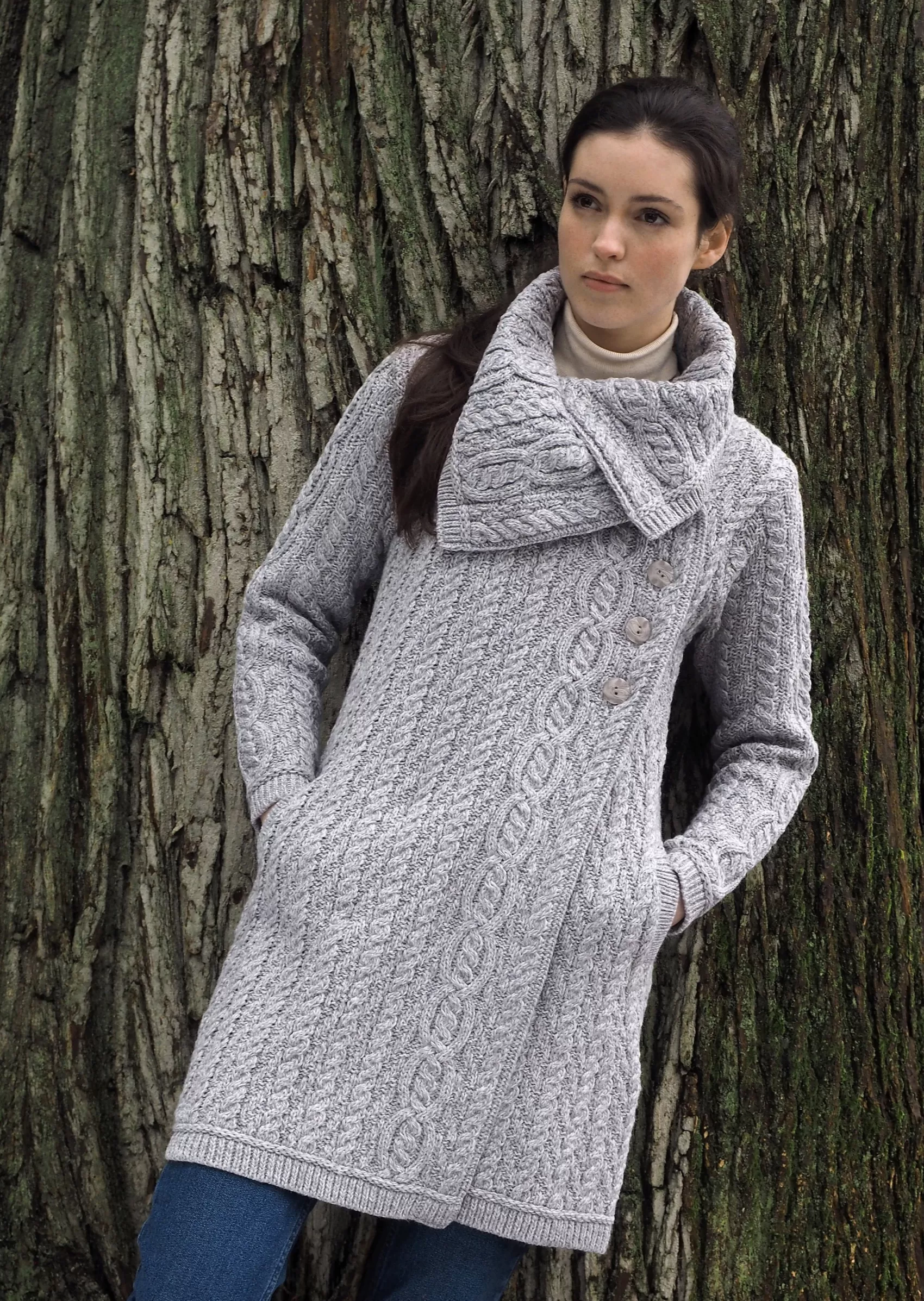 Aran Sweaters | Aran Cardigans^Aran Crafts Chunky Collar Coat | Grey