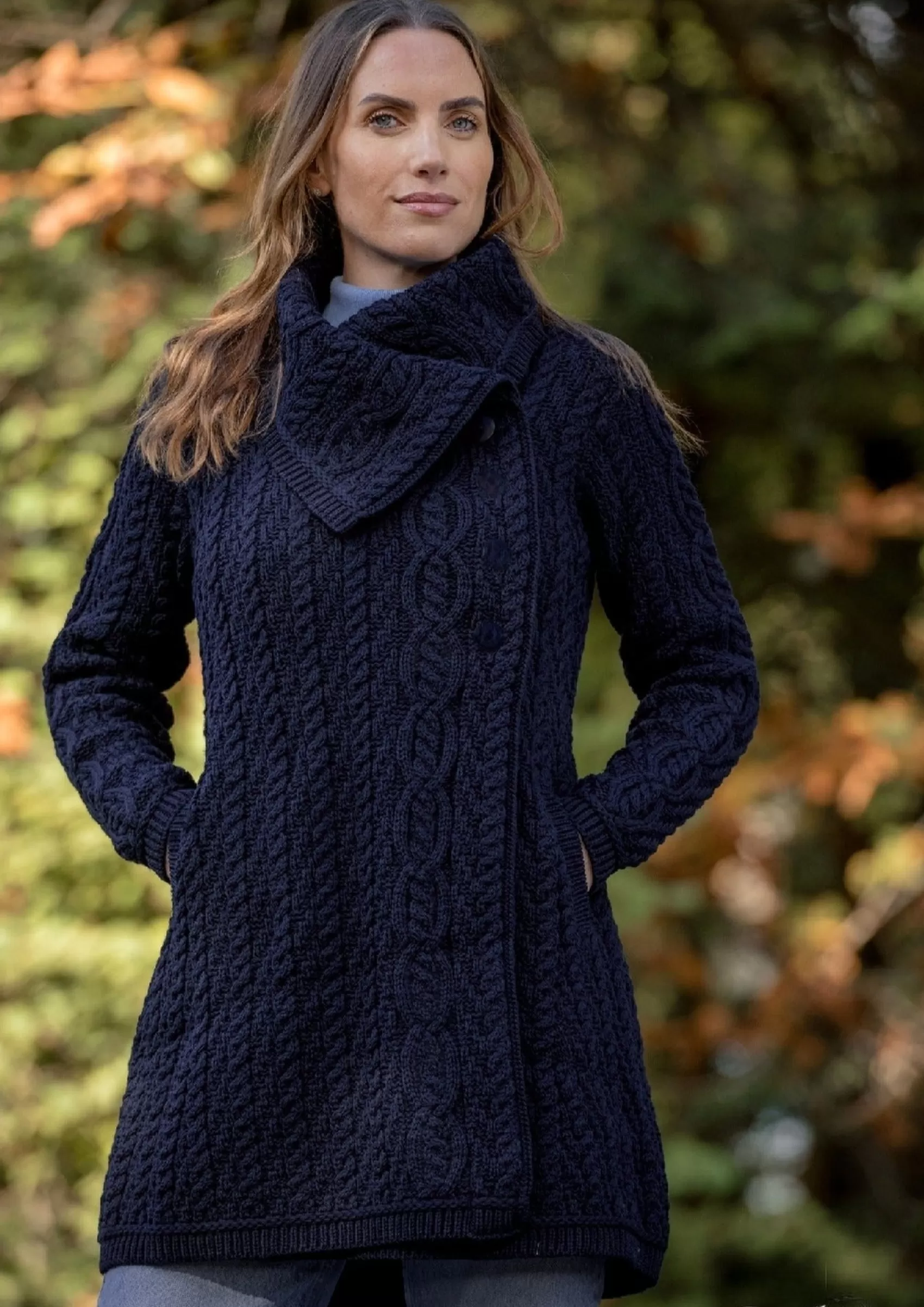 Aran Sweaters | Aran Cardigans^Aran Crafts Chunky Collar Coat | Navy