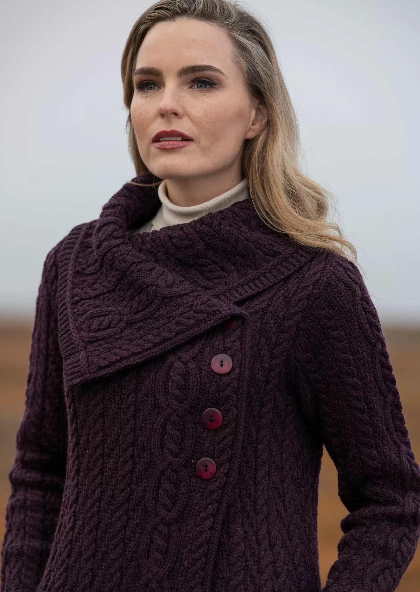 Aran Sweaters | Aran Cardigans^Aran Crafts Chunky Collar Coat | Plum