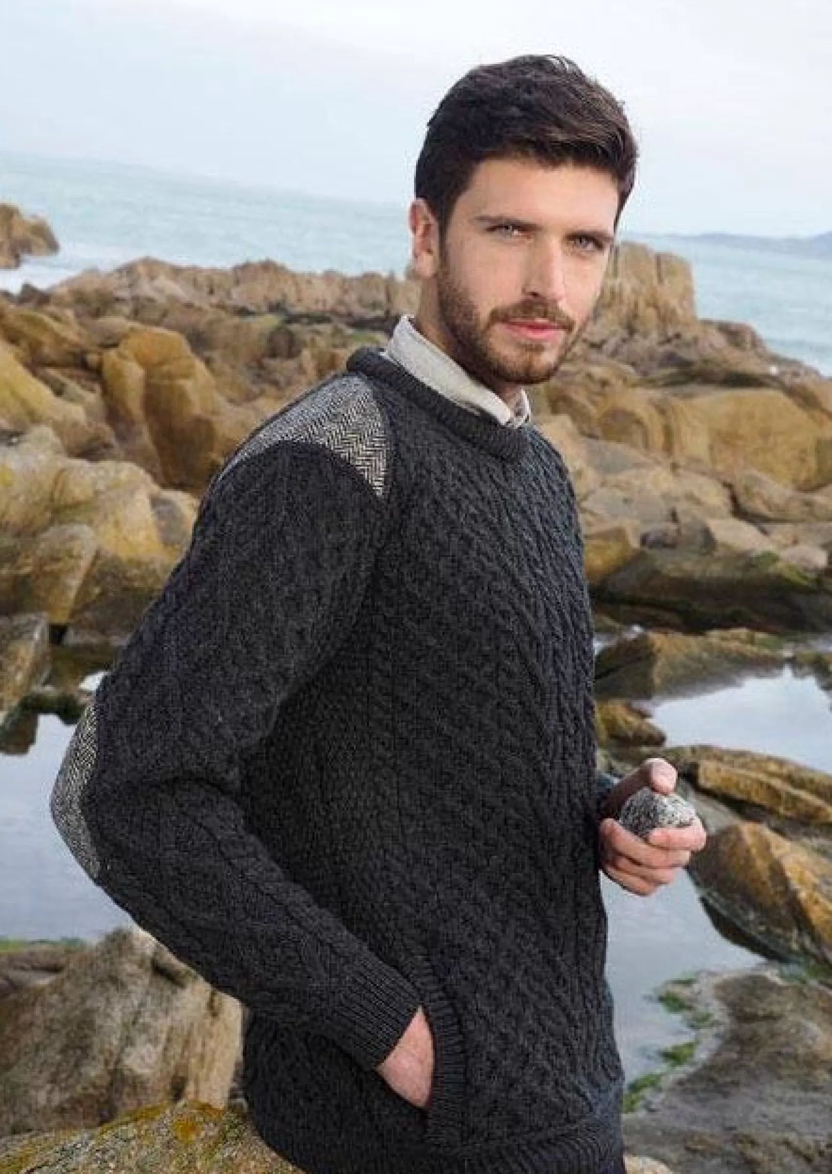 Aran Sweaters^Aran Crafts Crew Neck Tweed Sweater | Charcoal