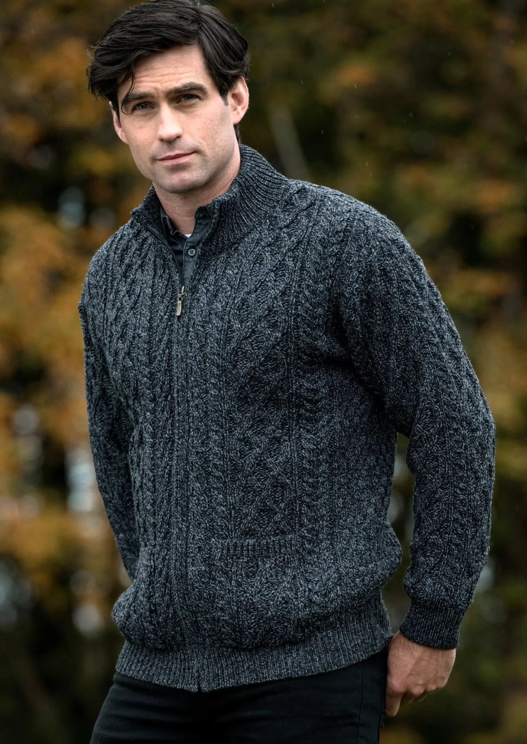 Aran Sweaters^Aran Crafts Dingle Zipper Sweater | Charcoal