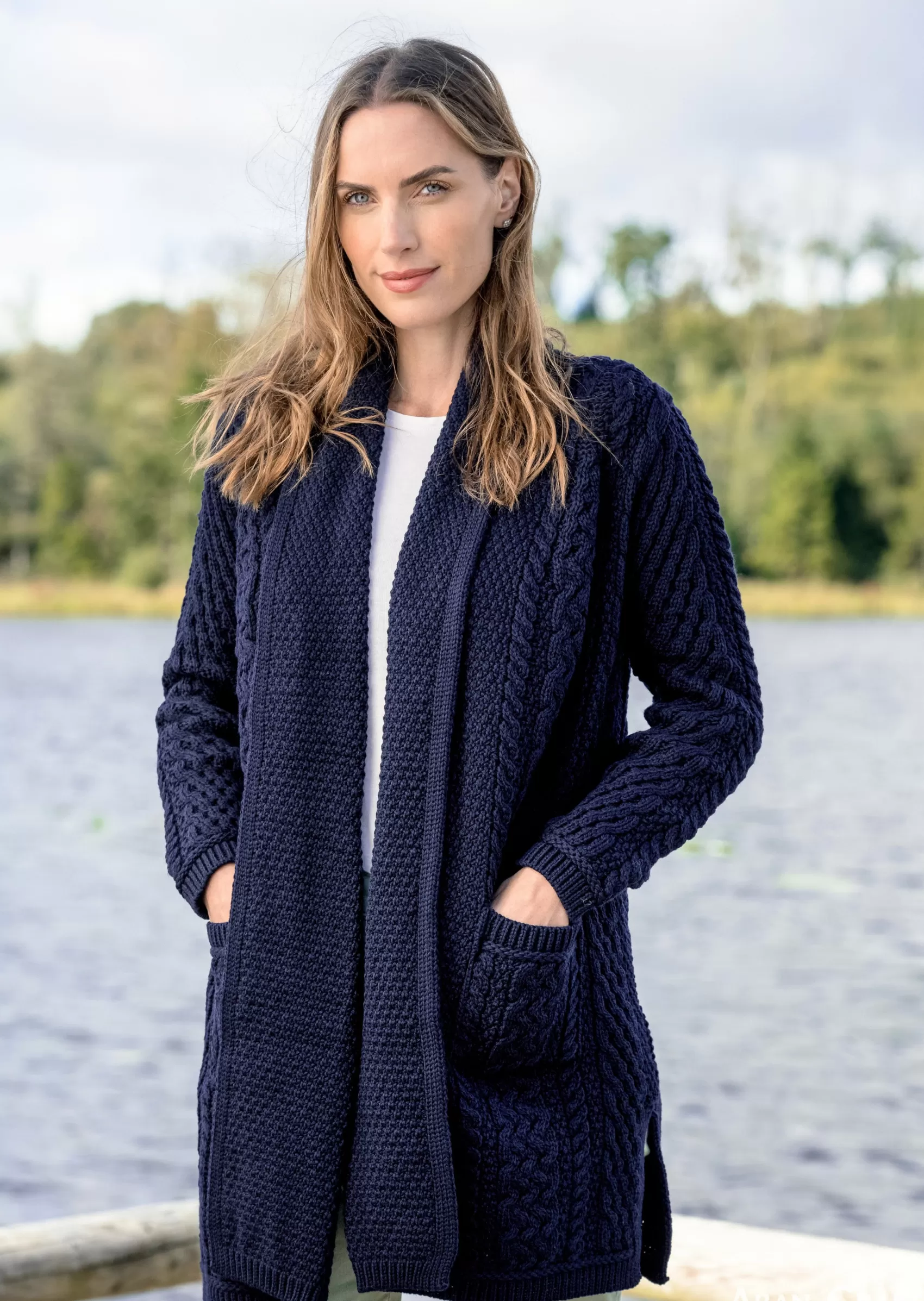 Aran Sweaters | Aran Cardigans^Aran Crafts Edge To Edge Coat | Navy