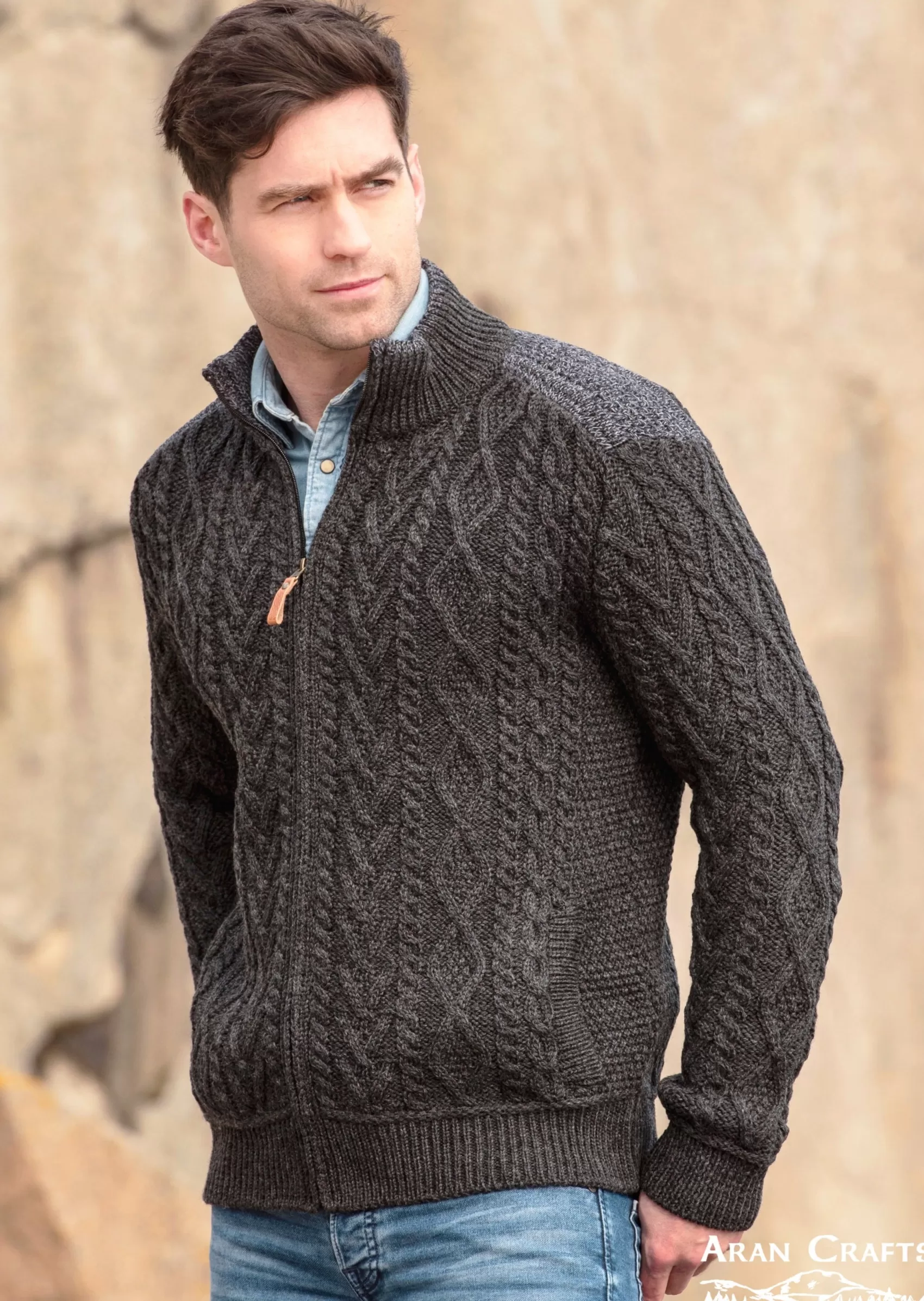 Aran Sweaters^Aran Crafts Full Zip Sweater | Charcoal