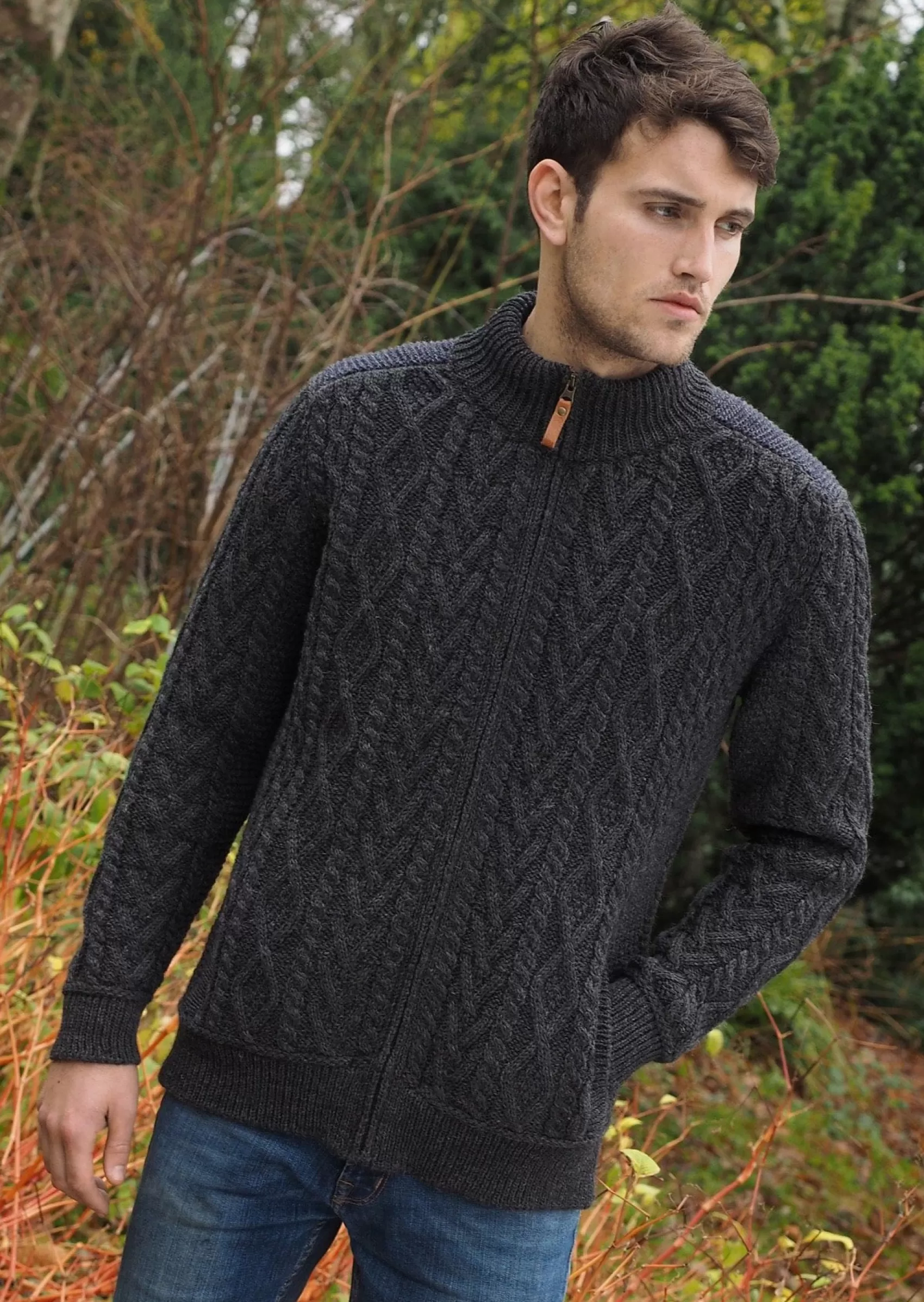 Aran Sweaters^Aran Crafts Full Zip Sweater | Charcoal