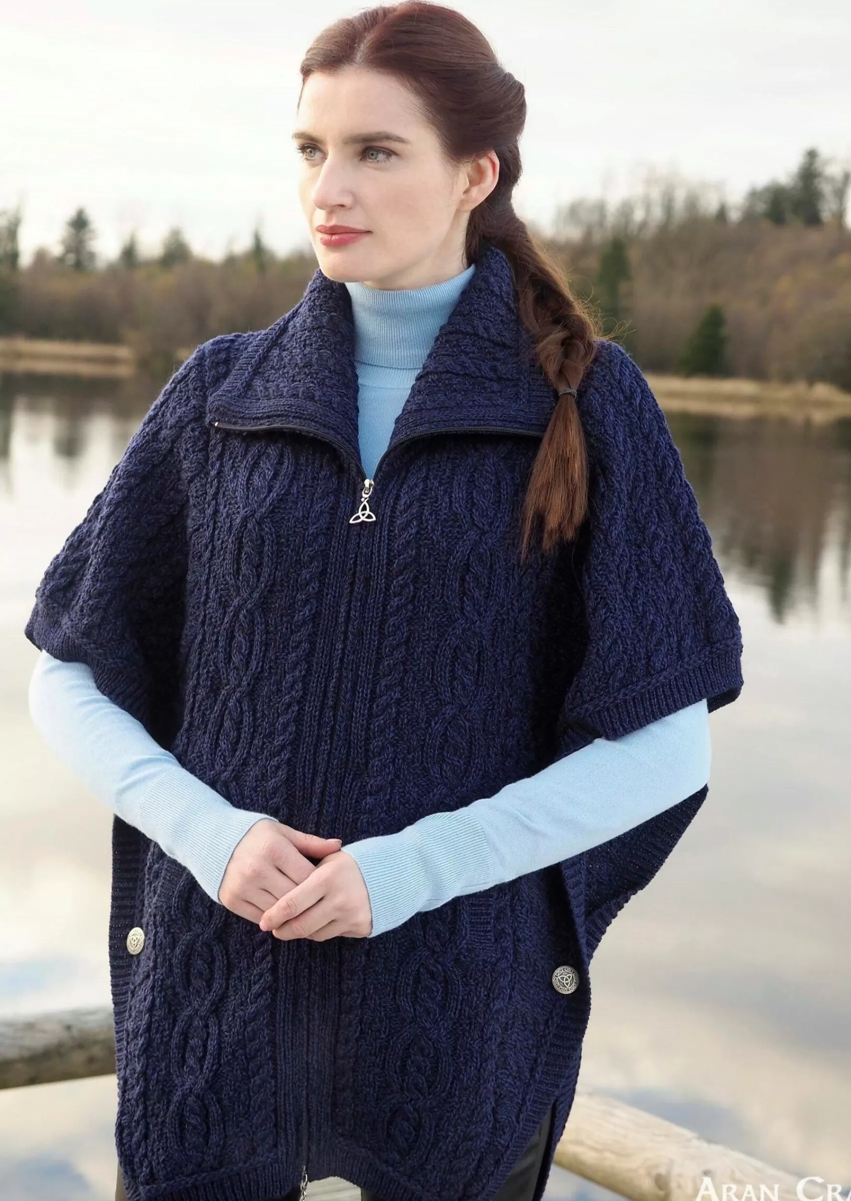 Aran Sweaters | Aran Cardigans^Aran Crafts Funnel Neck Cardigan | Blue