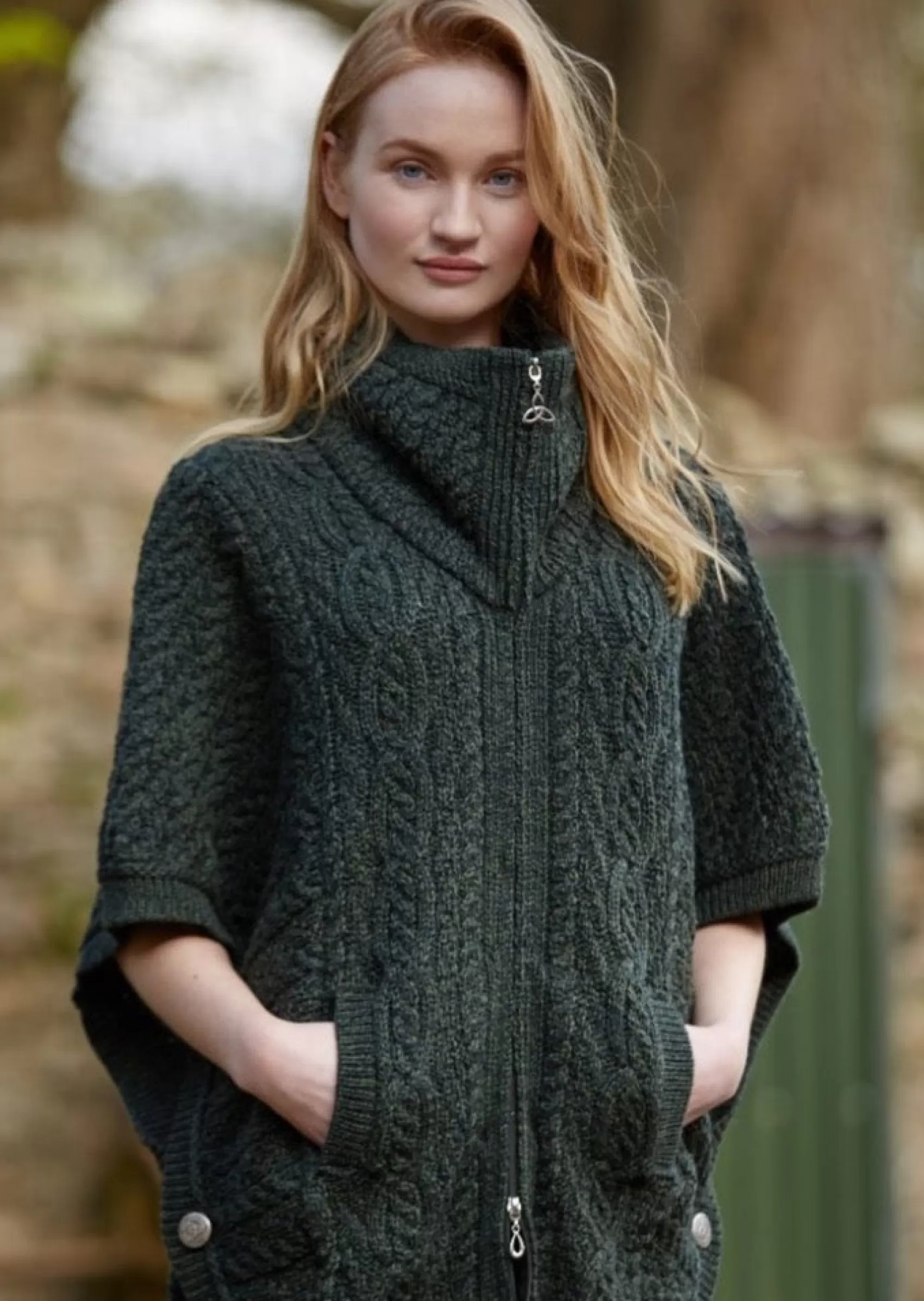 Aran Sweaters | Aran Cardigans^Aran Crafts Funnel Neck Cardigan | Green