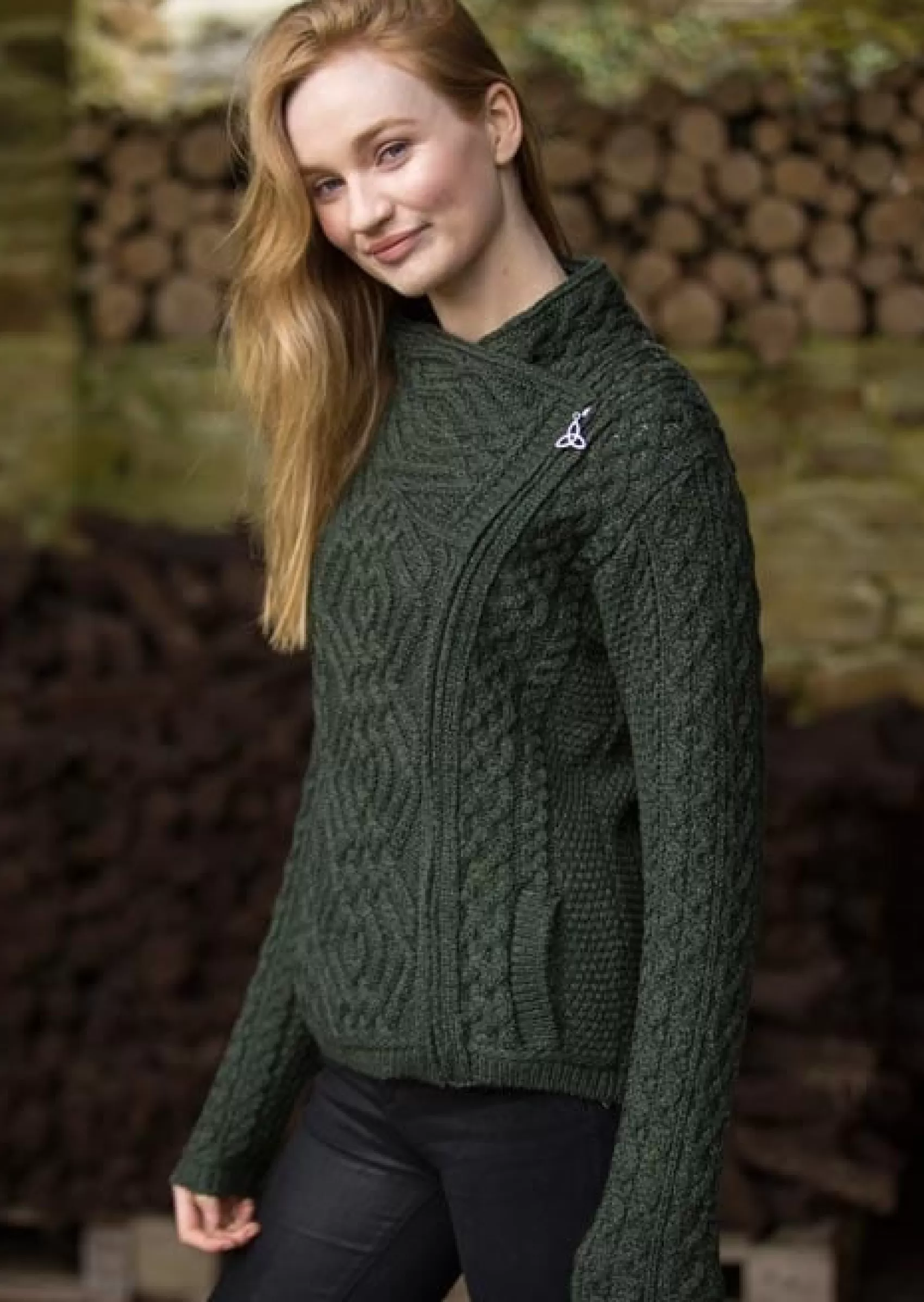 Aran Sweaters | Aran Cardigans^Aran Crafts Ladies Side Zip Cardigan | Green