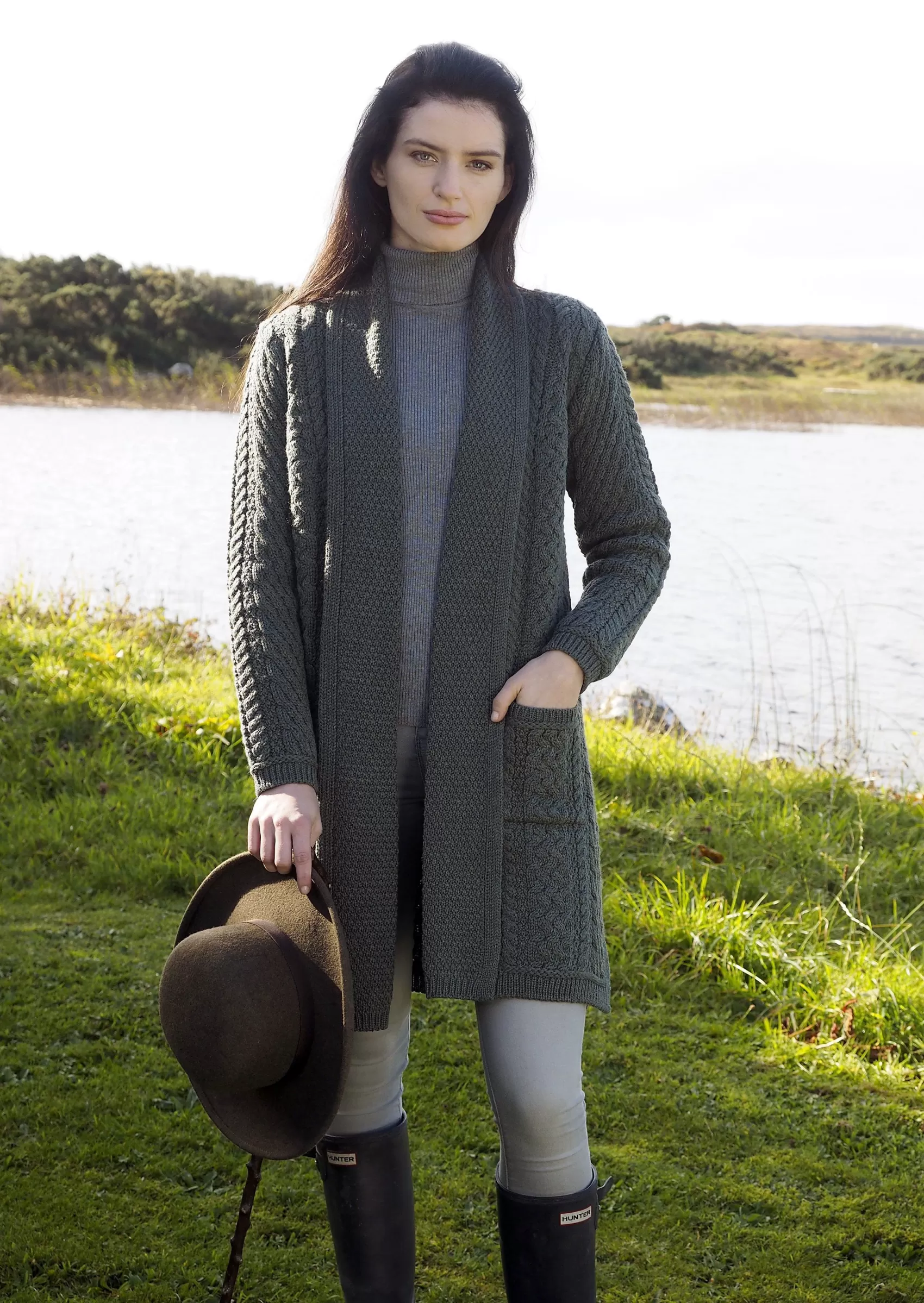 Aran Sweaters | Aran Cardigans^Aran Crafts Long Knitted Coat | Green