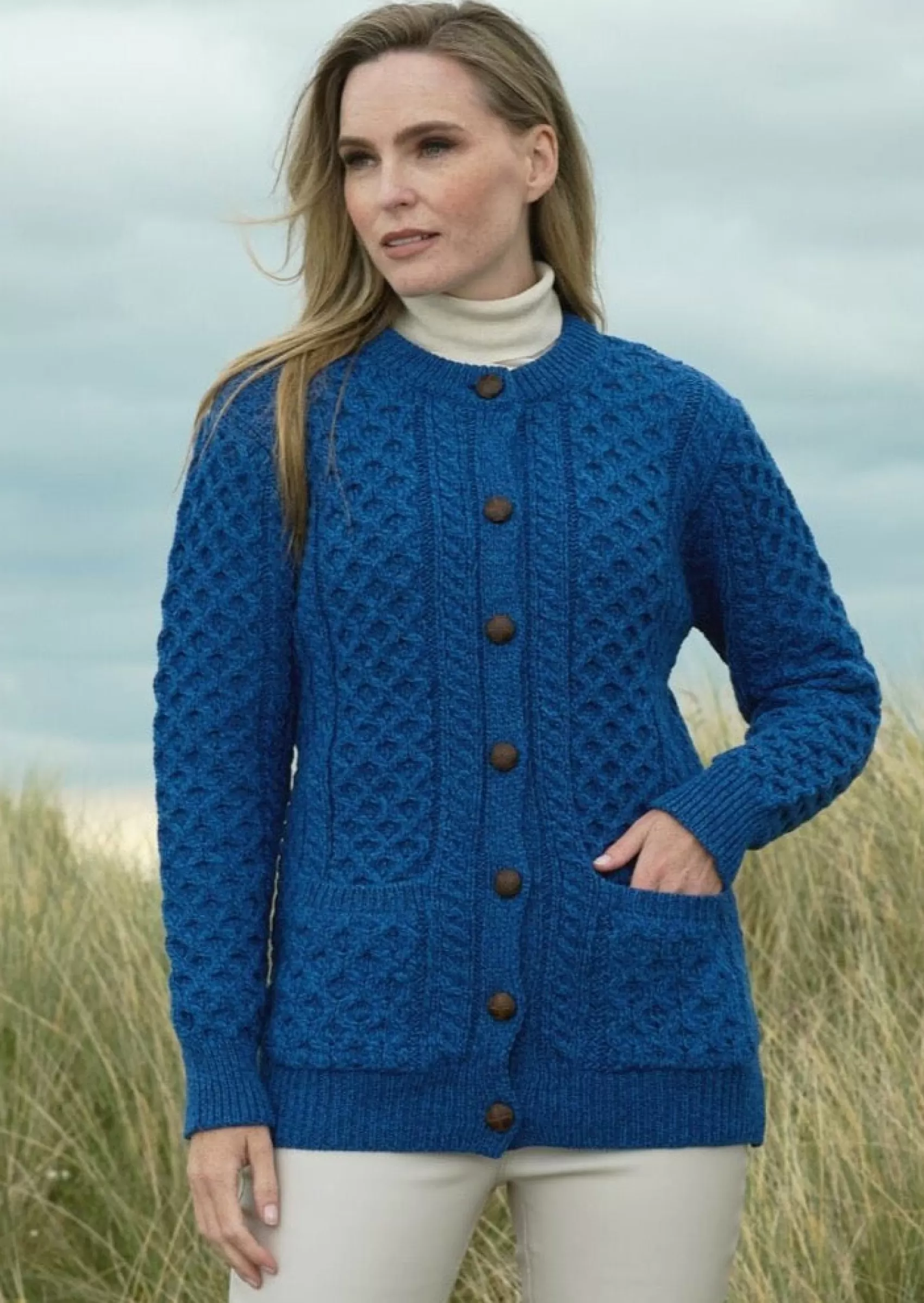 Aran Sweaters | Aran Cardigans^Aran Crafts Lumber Cardigan | Blue