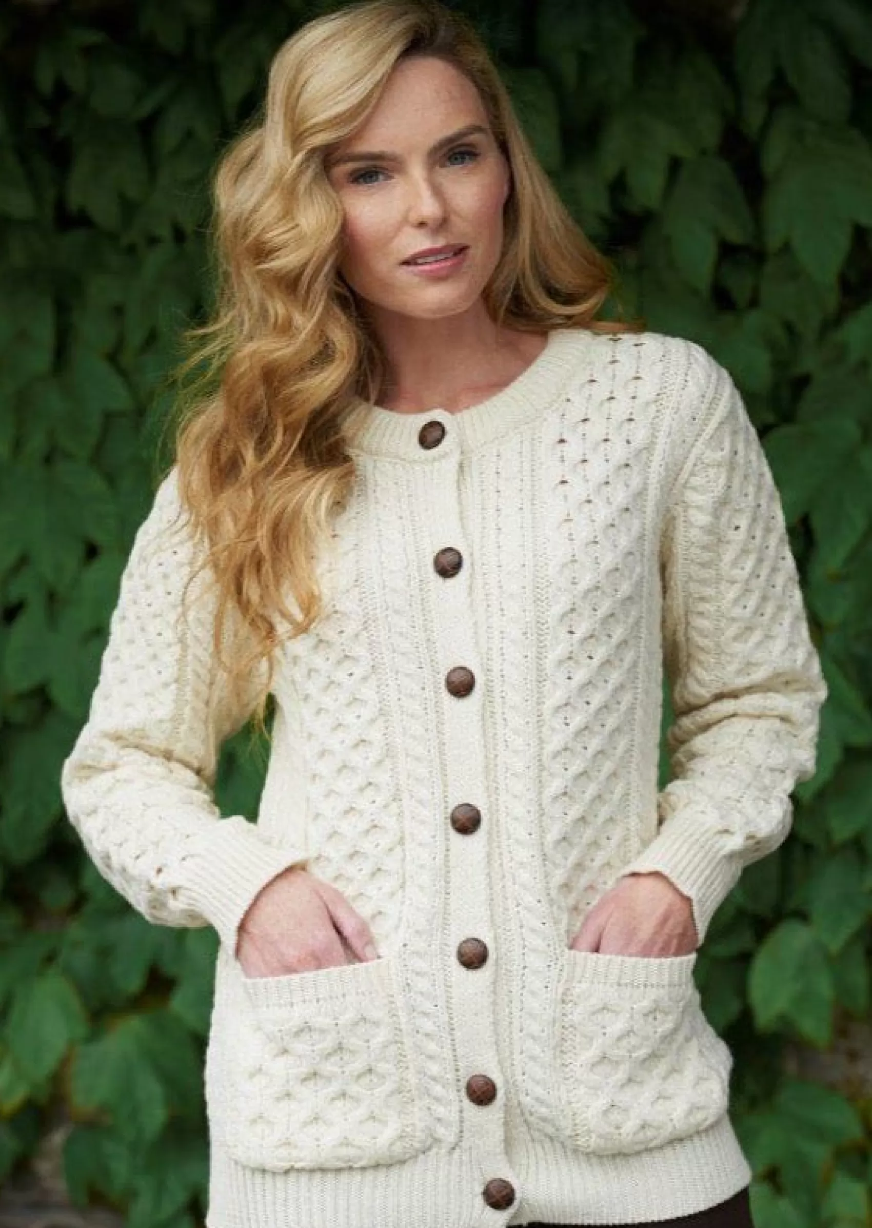 Aran Sweaters | Aran Cardigans^Aran Crafts Lumber Cardigan | Natural