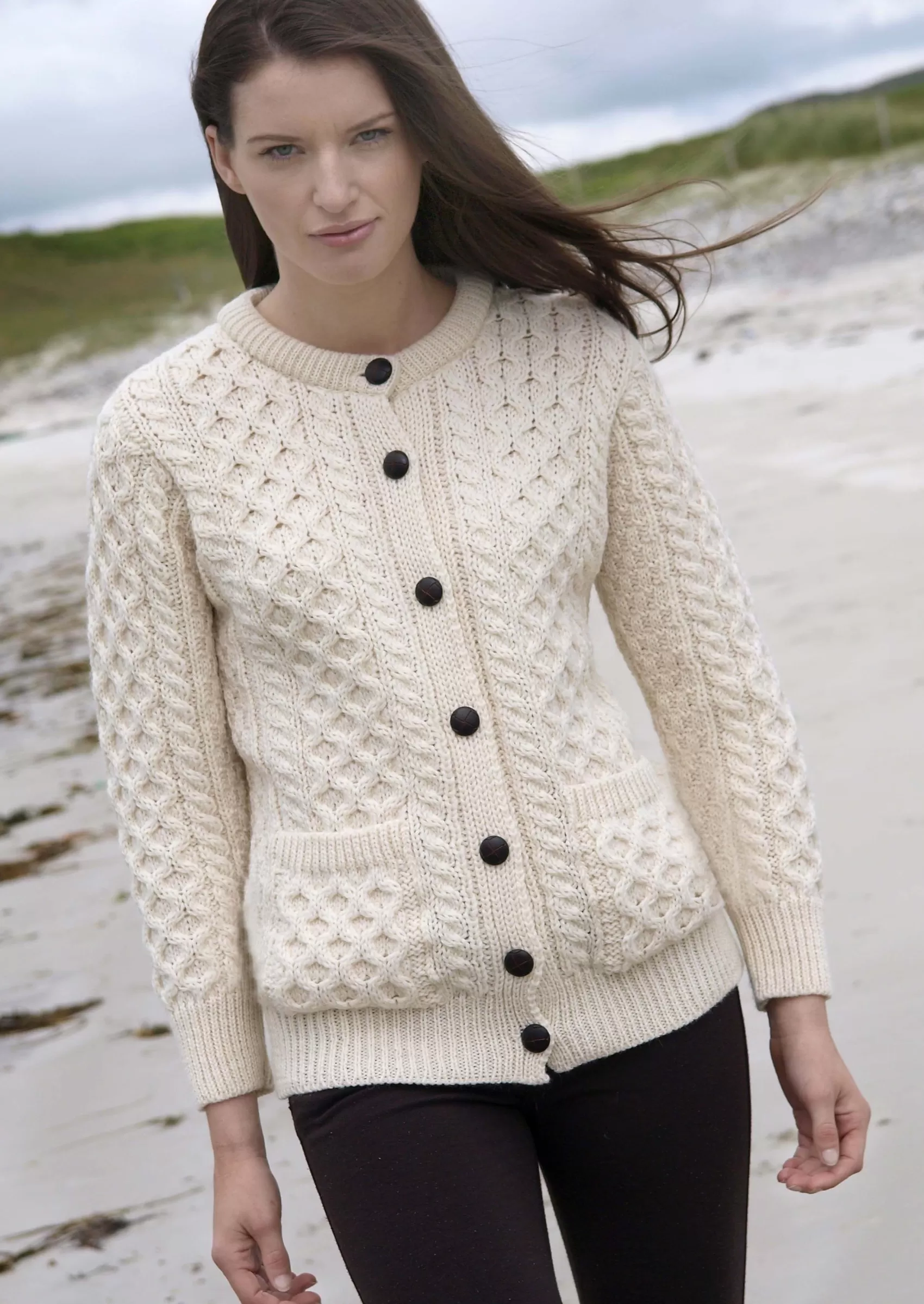 Aran Sweaters | Aran Cardigans^Aran Crafts Lumber Cardigan | Natural