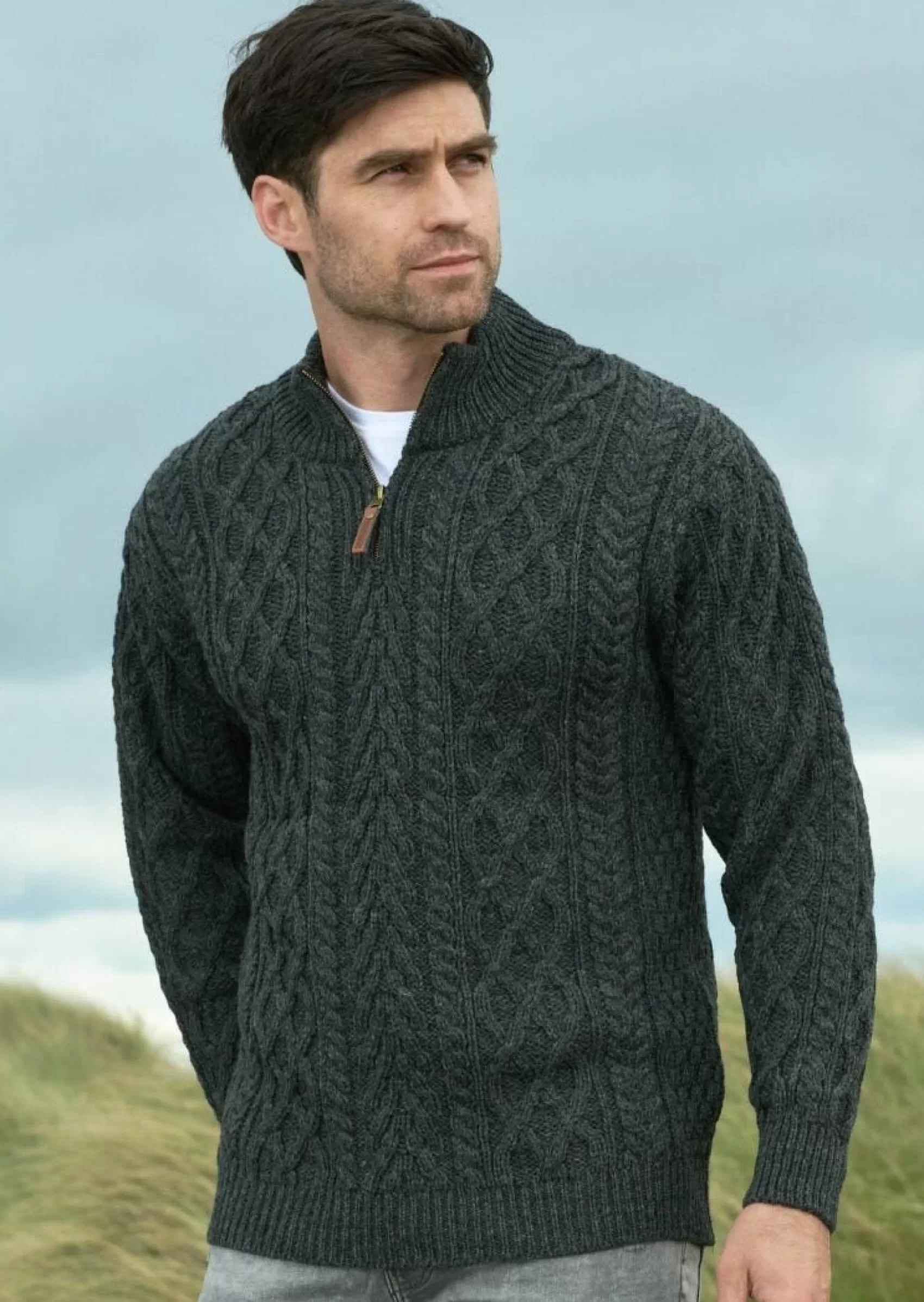 Aran Sweaters^Aran Crafts Men's Half Zip Sweater | Charcoal