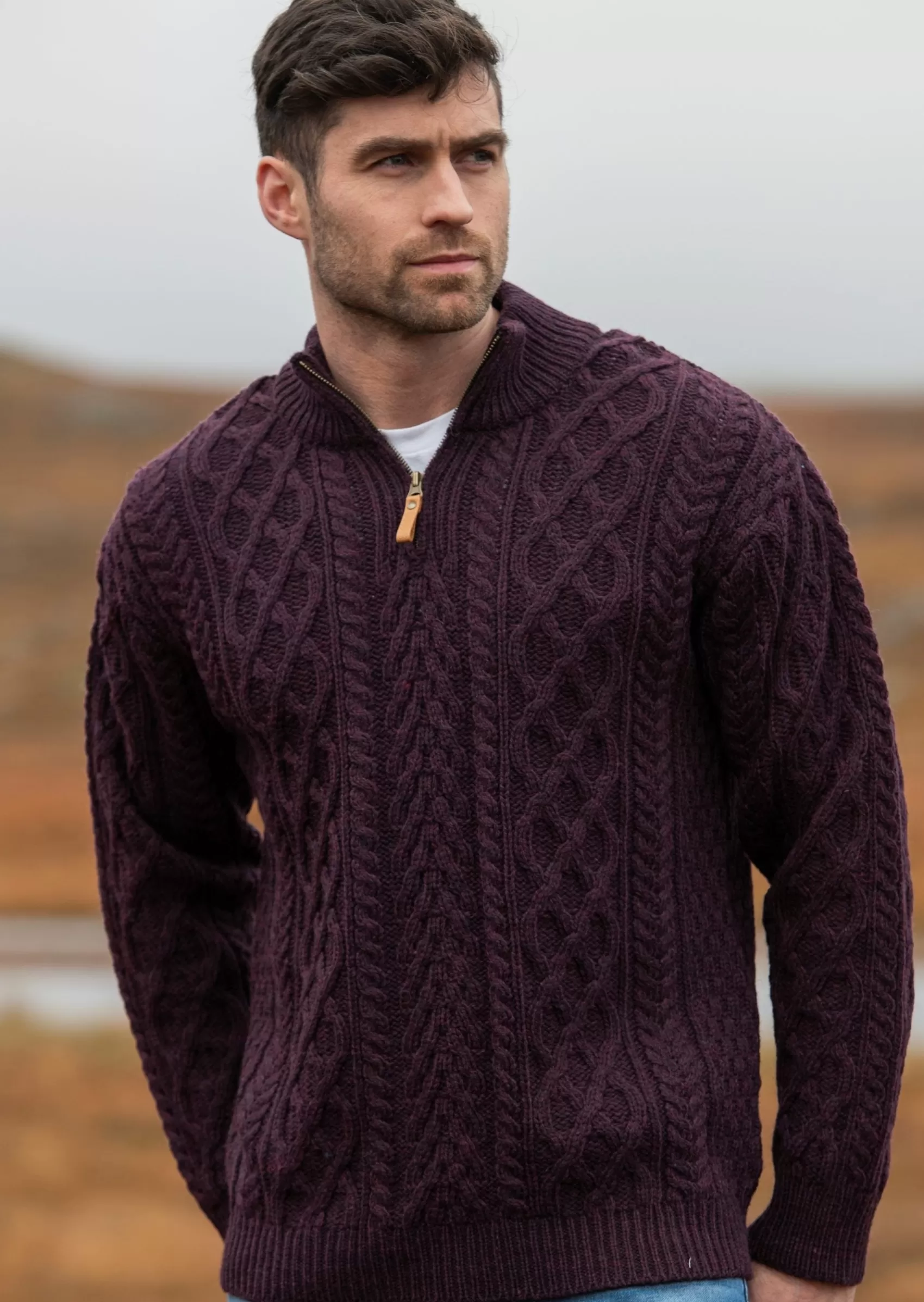 Aran Sweaters^Aran Crafts Men's Half Zip Sweater | Plum