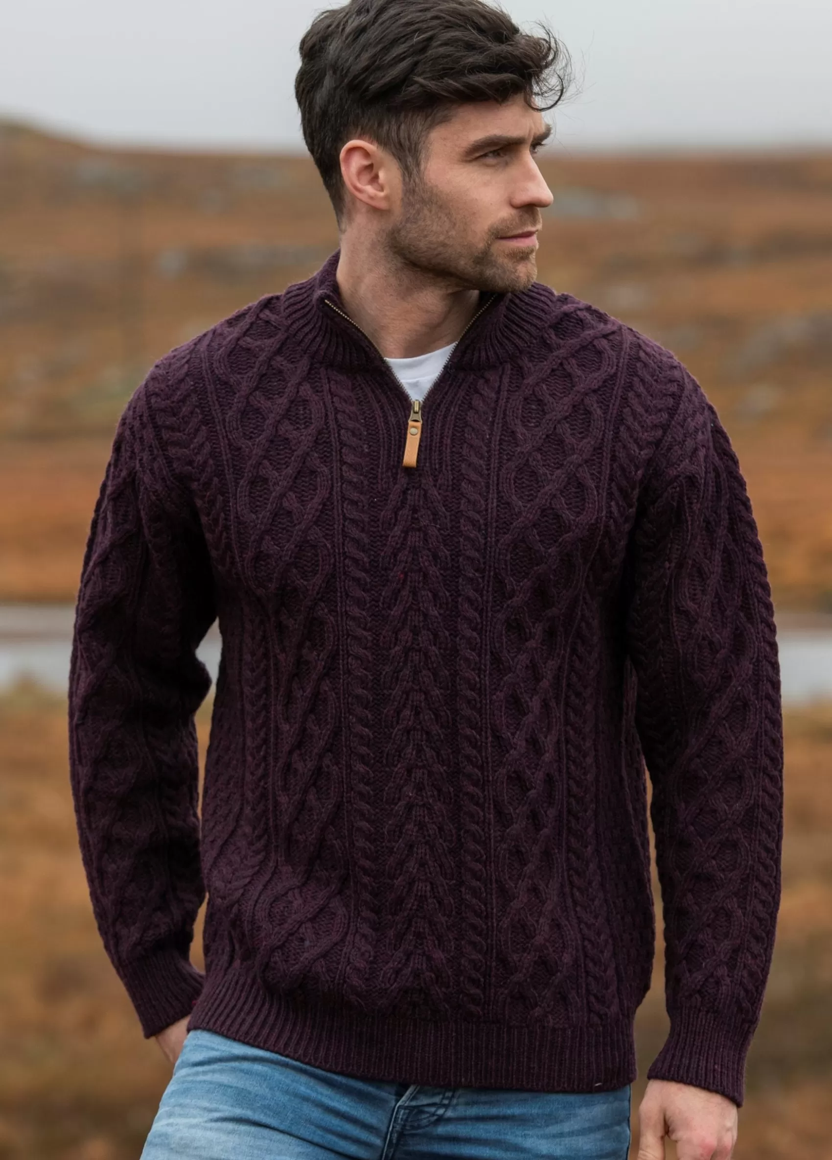 Aran Sweaters^Aran Crafts Men's Half Zip Sweater | Plum