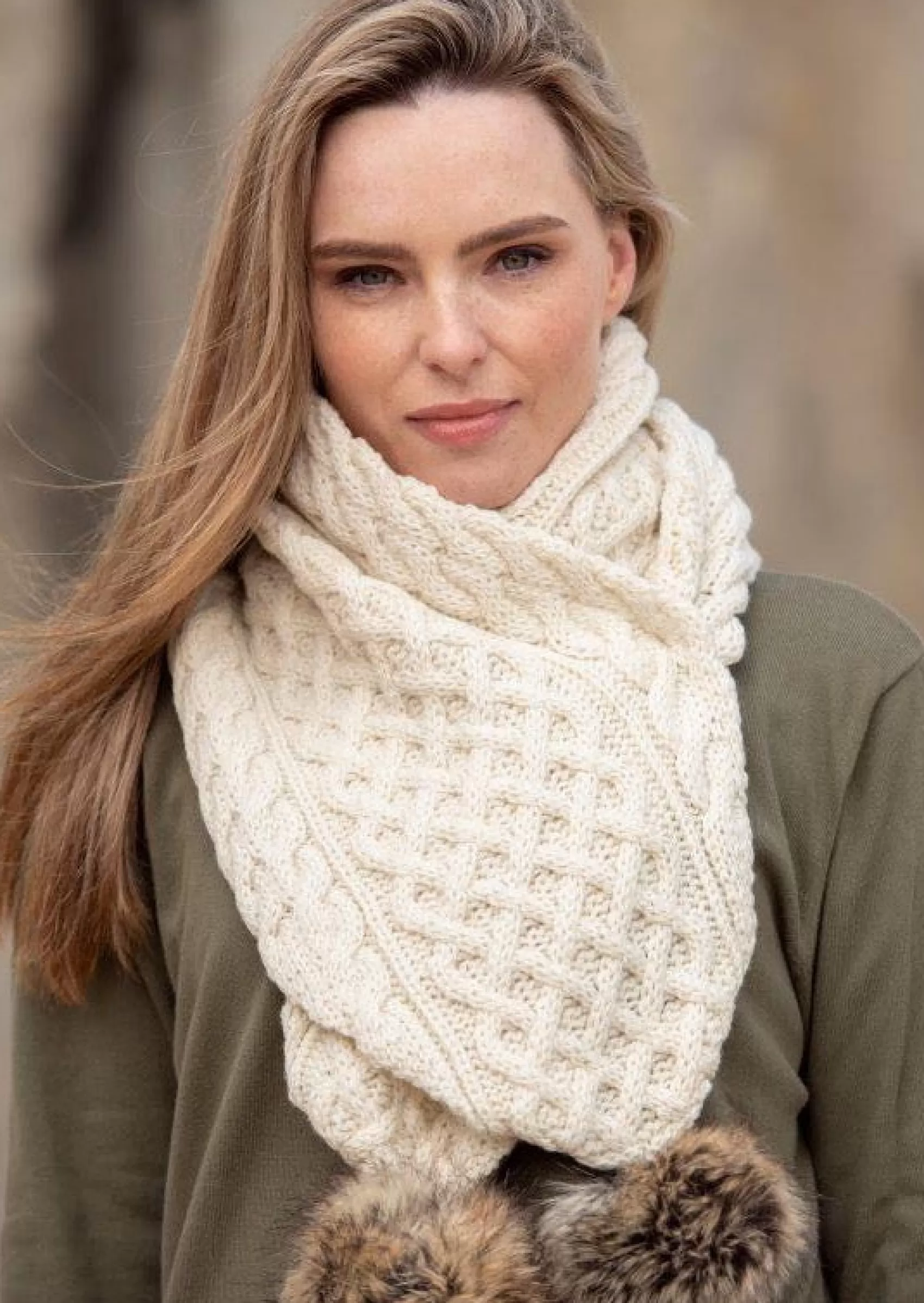 Scarves^Aran Crafts Pom Pom Scarf | Natural