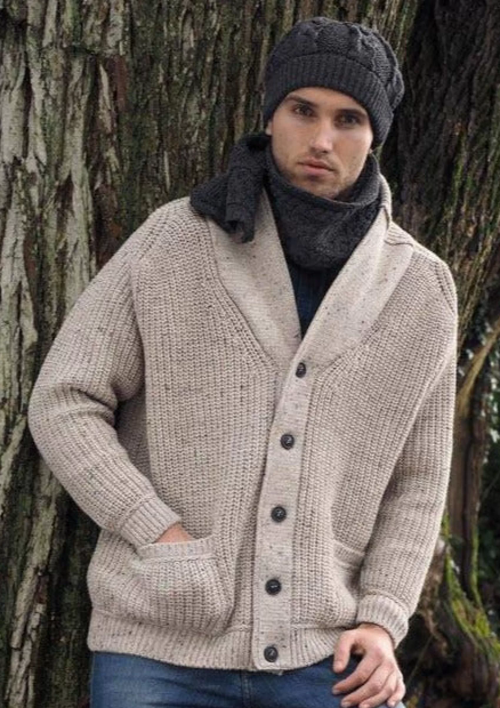 Aran Sweaters | Aran Cardigans^Aran Crafts Ribbed Gents Cardigan | Oatmeal