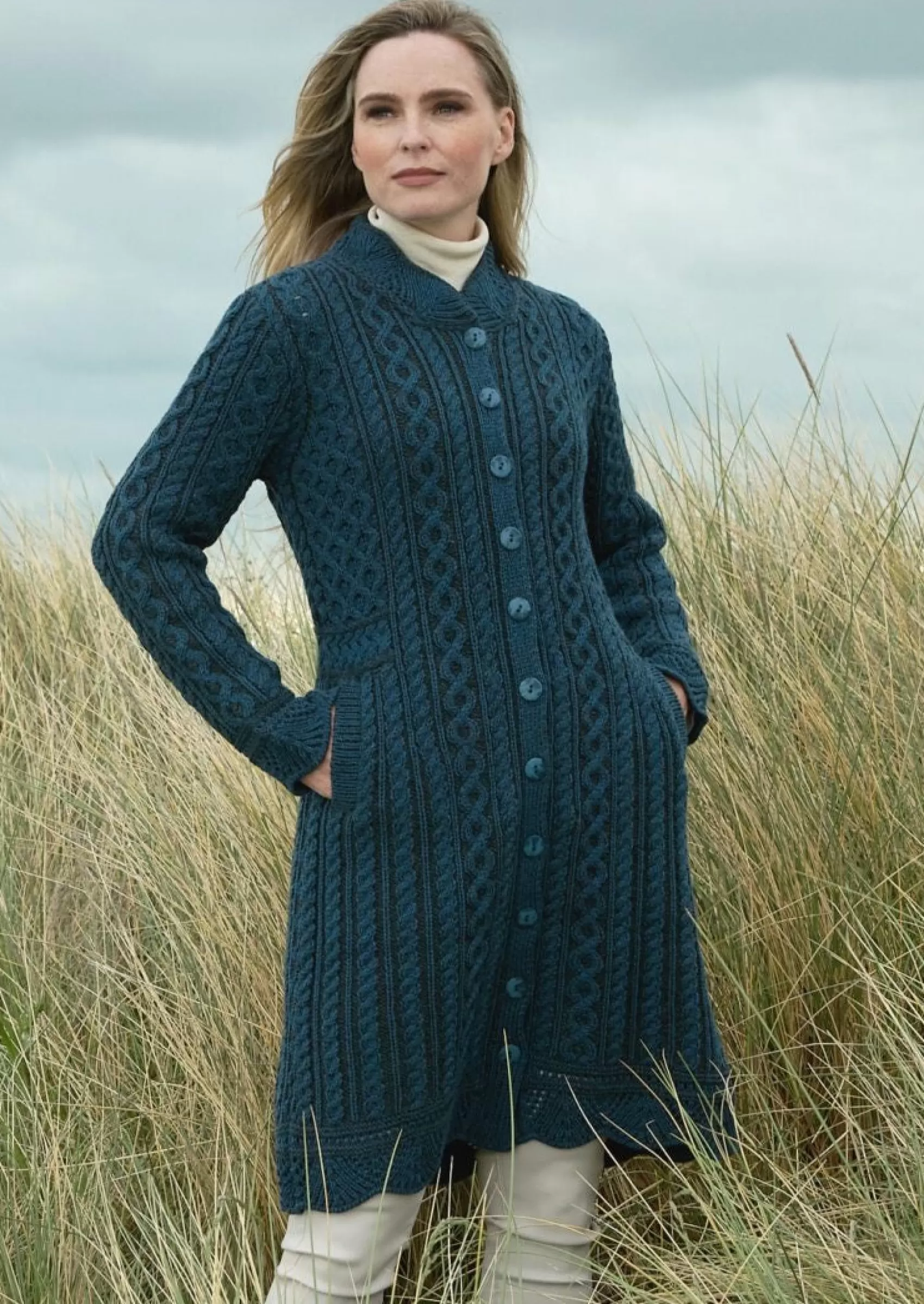 Aran Sweaters | Aran Cardigans^Aran Crafts Scallop Edge Coat | Mallard