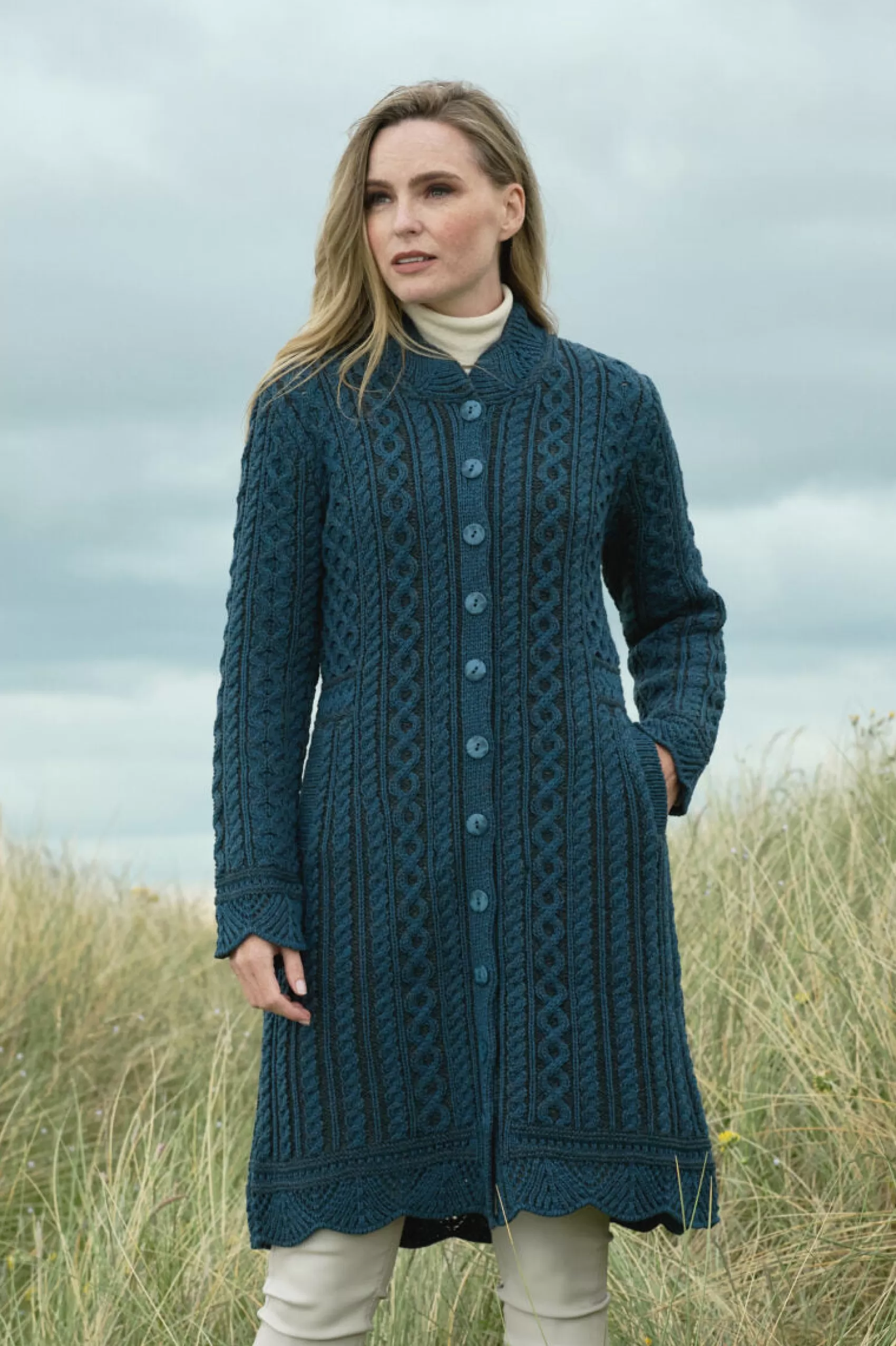 Aran Sweaters | Aran Cardigans^Aran Crafts Scallop Edge Coat | Mallard