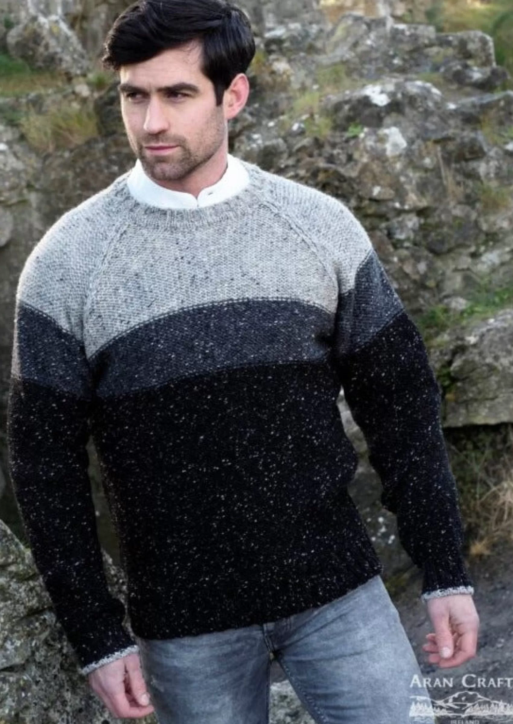 Aran Sweaters^Aran Crafts Three Tone Donegal Sweater