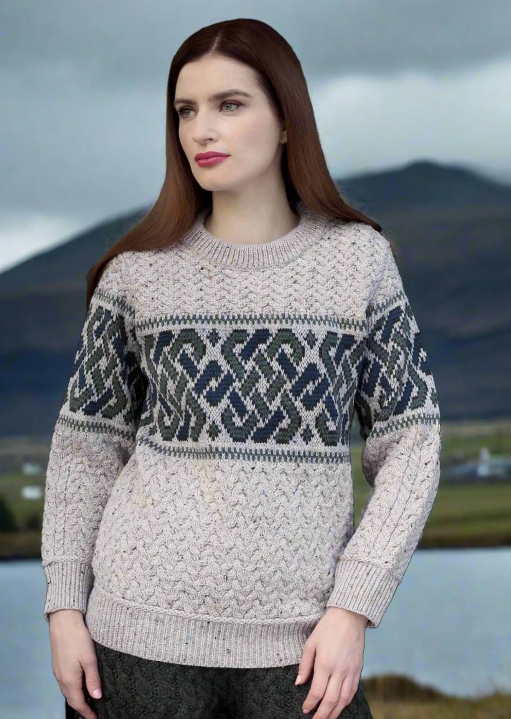 Aran Sweaters^Aran Crafts Unisex Jacquard Sweater | Oatmeal