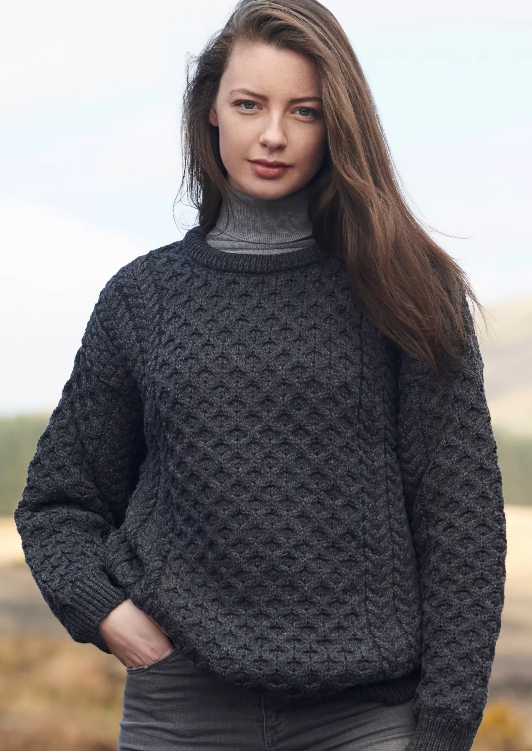 Aran Sweaters^Aran Crafts Aran Crew Neck Merino Sweater | Charcoal