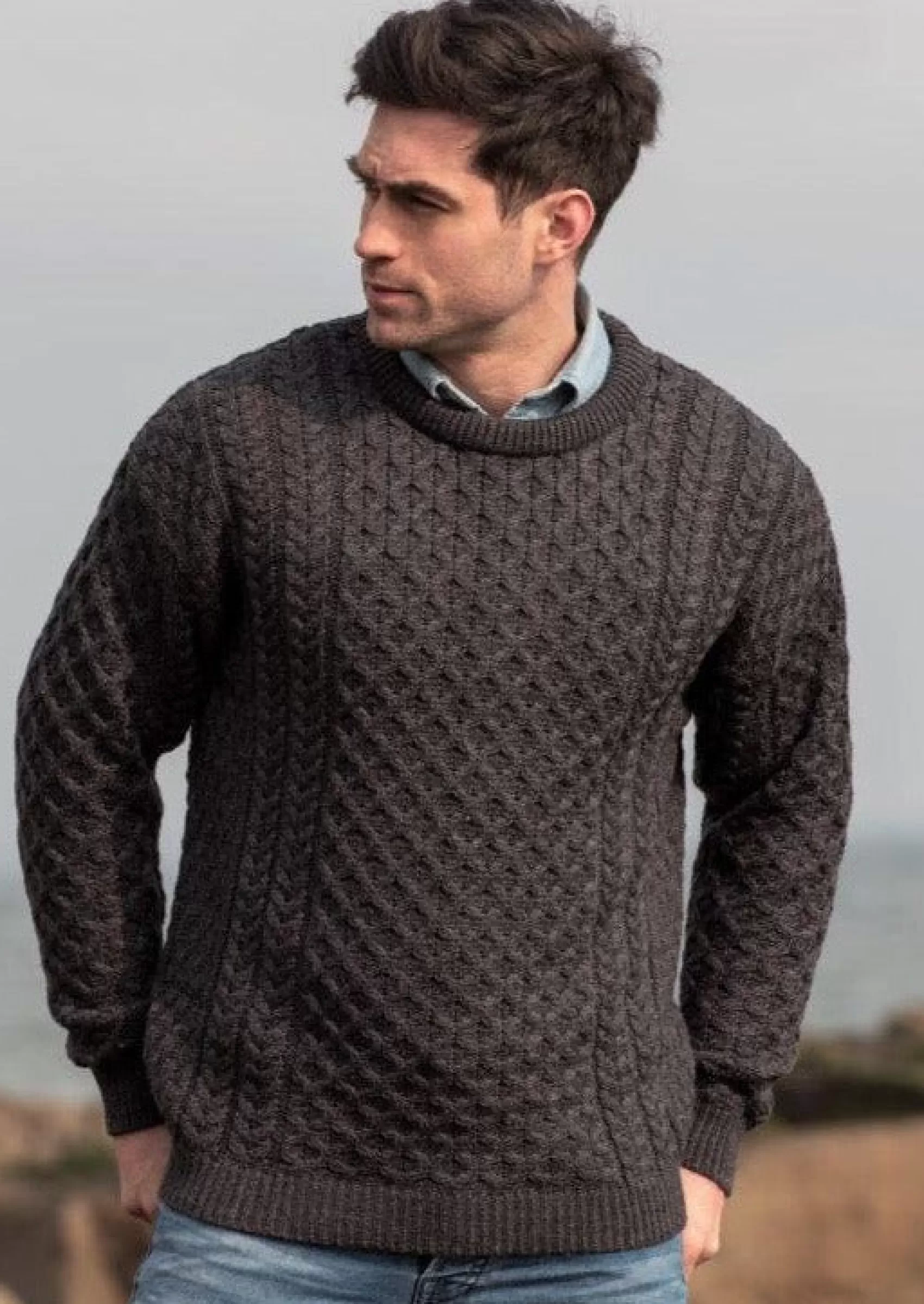 Aran Sweaters^Aran Crafts Aran Crew Neck Merino Sweater | Charcoal