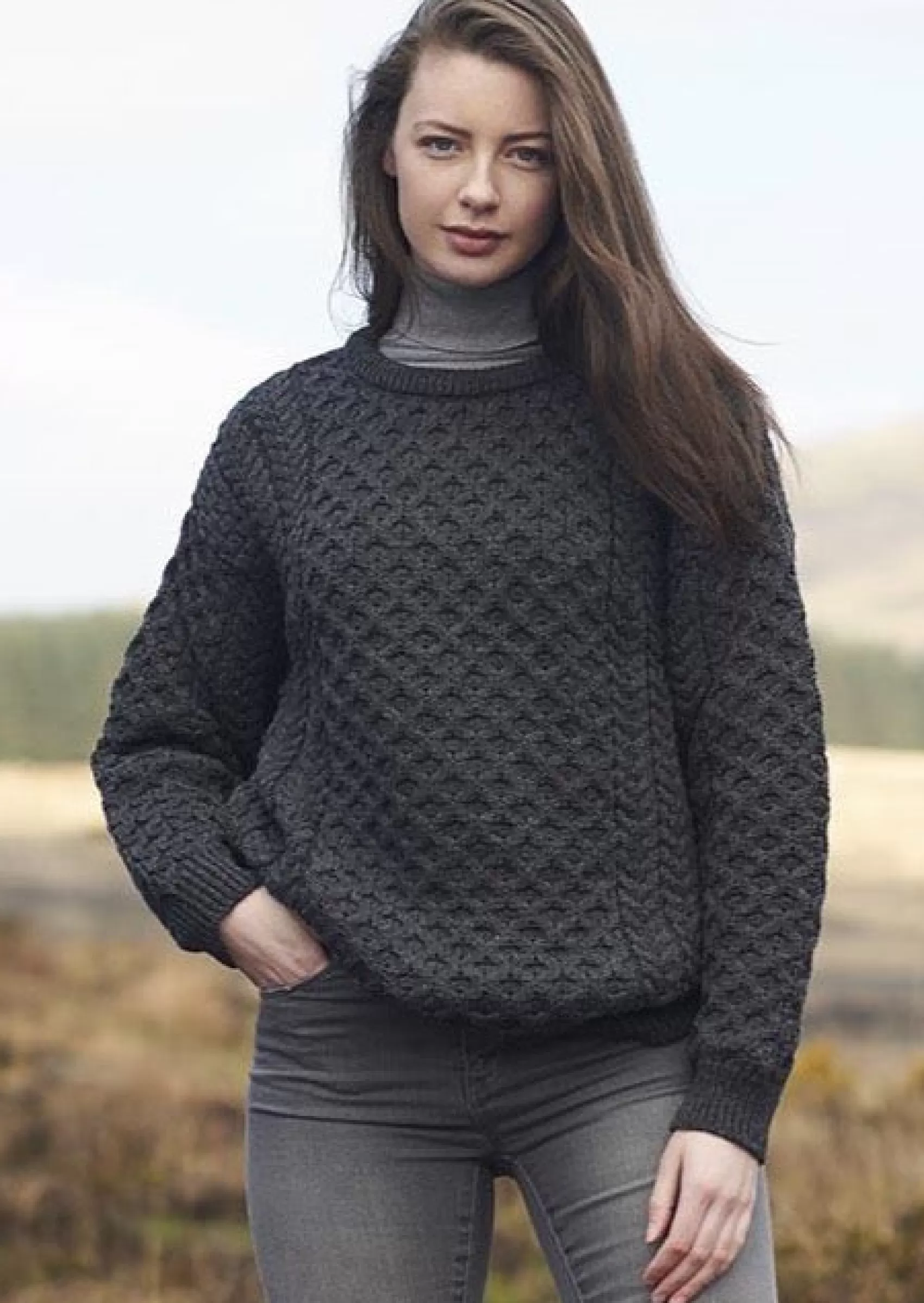 Aran Sweaters^Aran Crafts Aran Crew Neck Merino Sweater | Charcoal