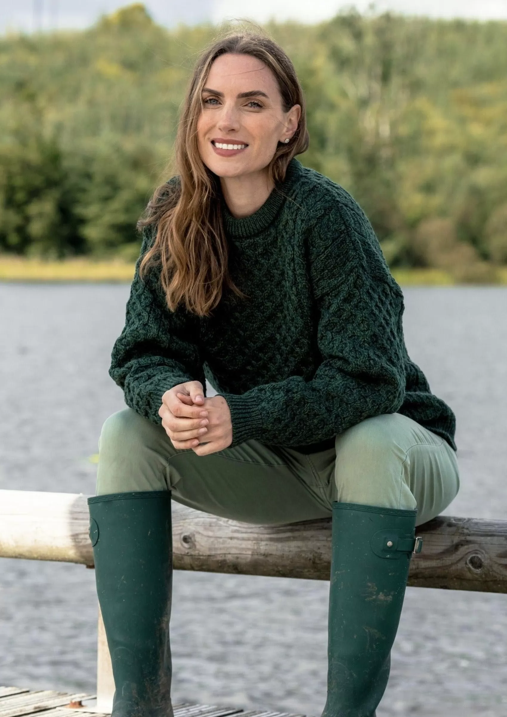 Aran Sweaters^Aran Crafts Aran Crew Neck Merino Sweater | Green