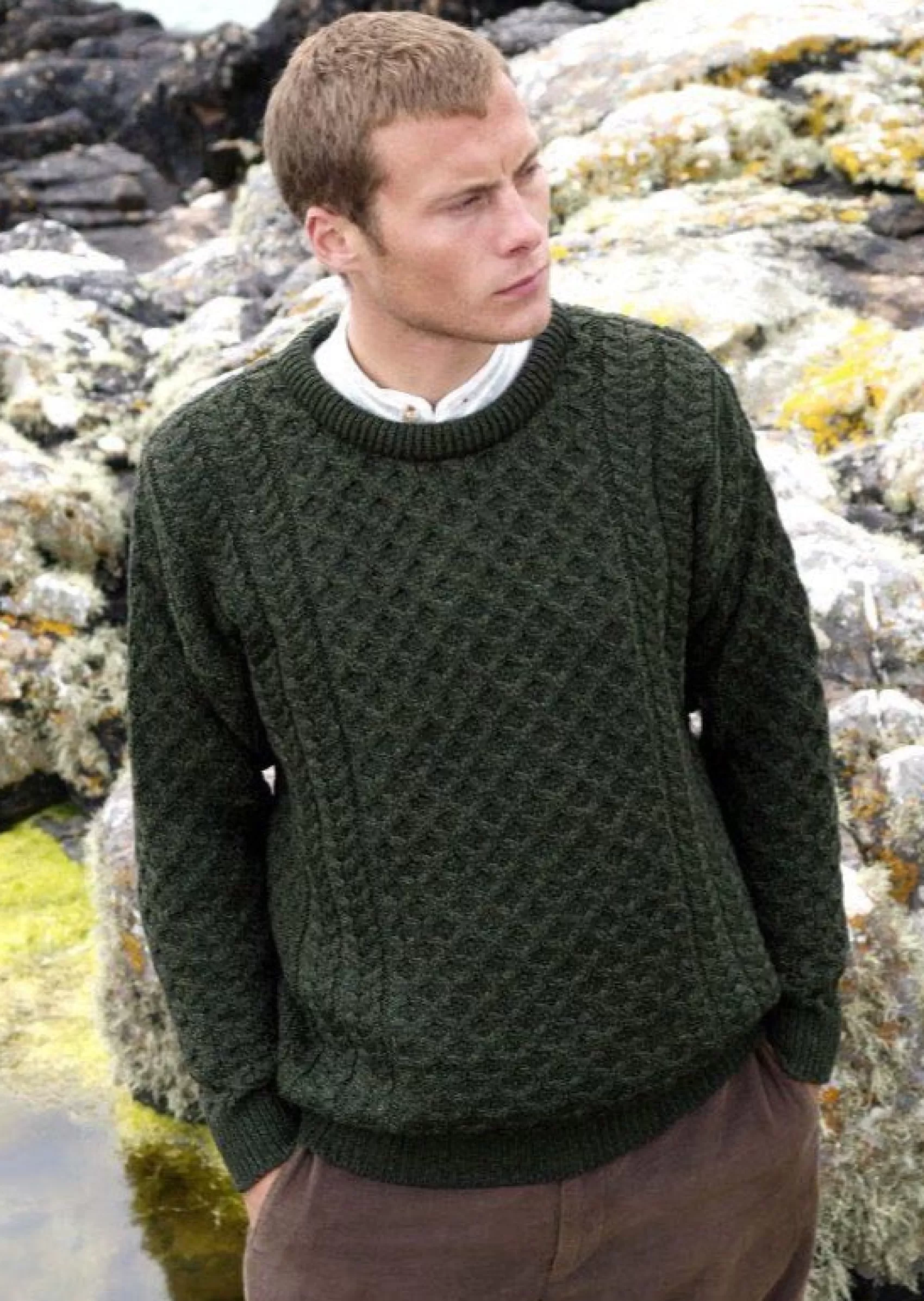 Aran Sweaters^Aran Crafts Aran Crew Neck Merino Sweater | Green