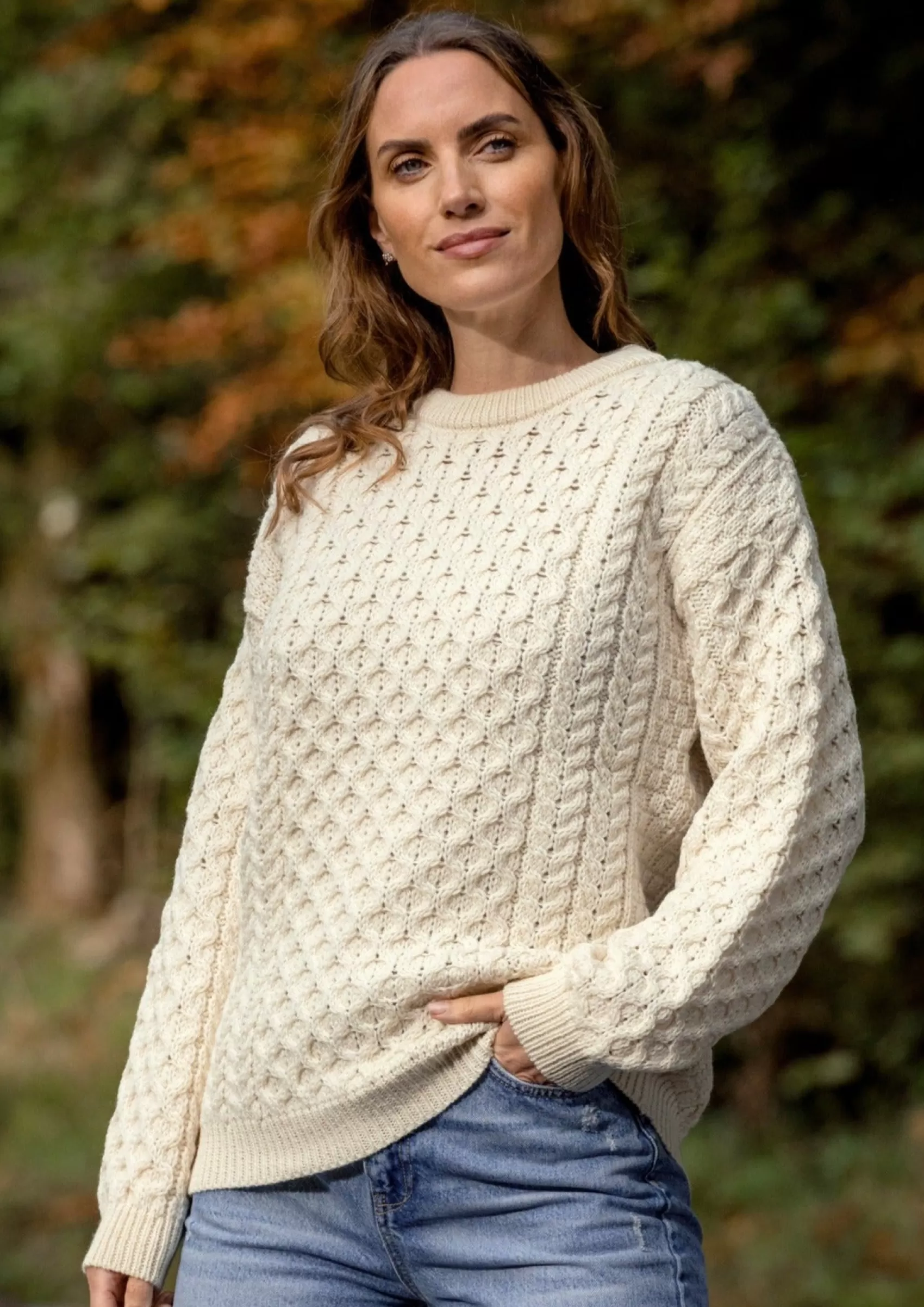 Aran Sweaters^Aran Crafts Aran Crew Neck Merino Sweater | Natural