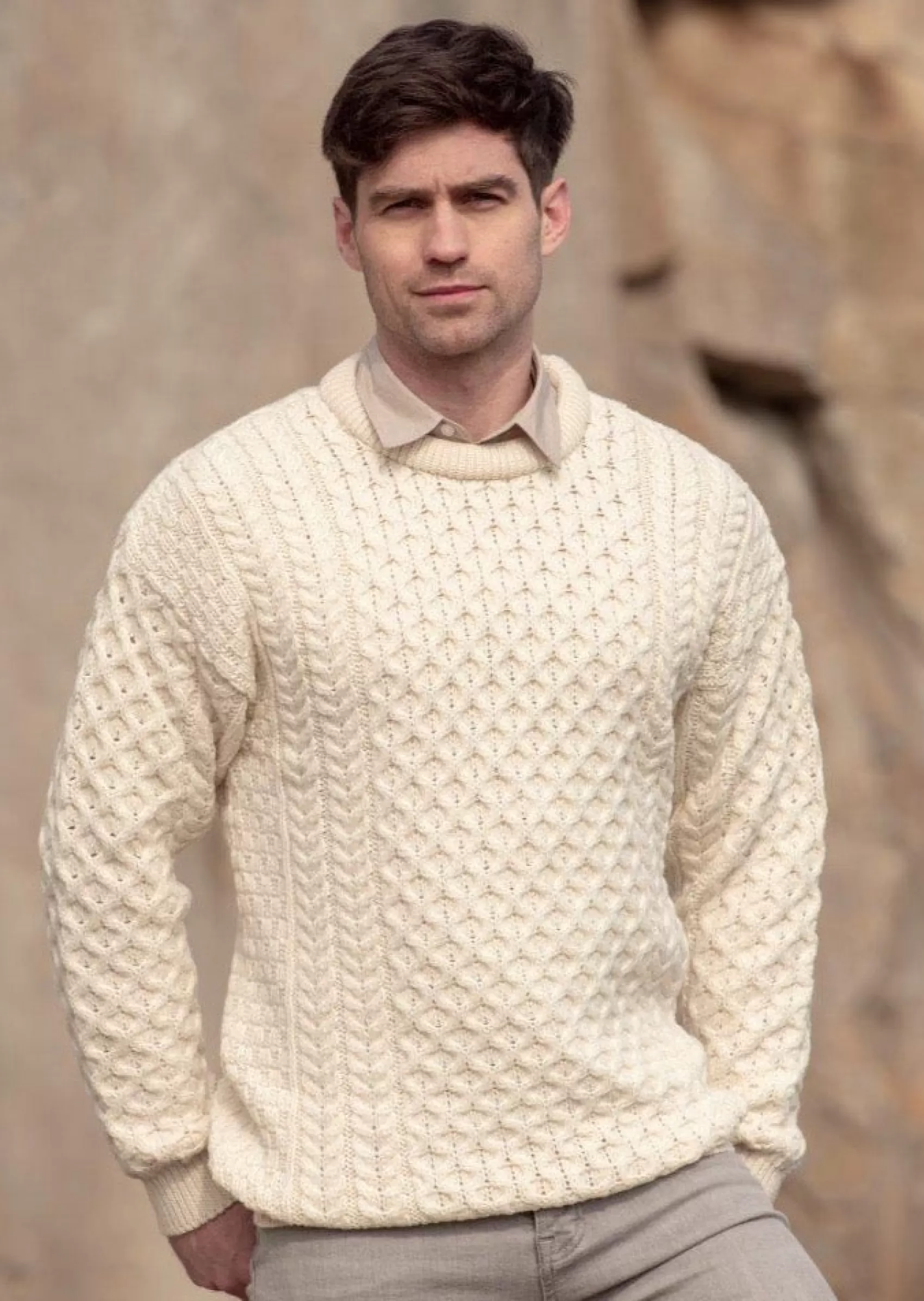 Aran Sweaters^Aran Crafts Aran Crew Neck Merino Sweater | Natural