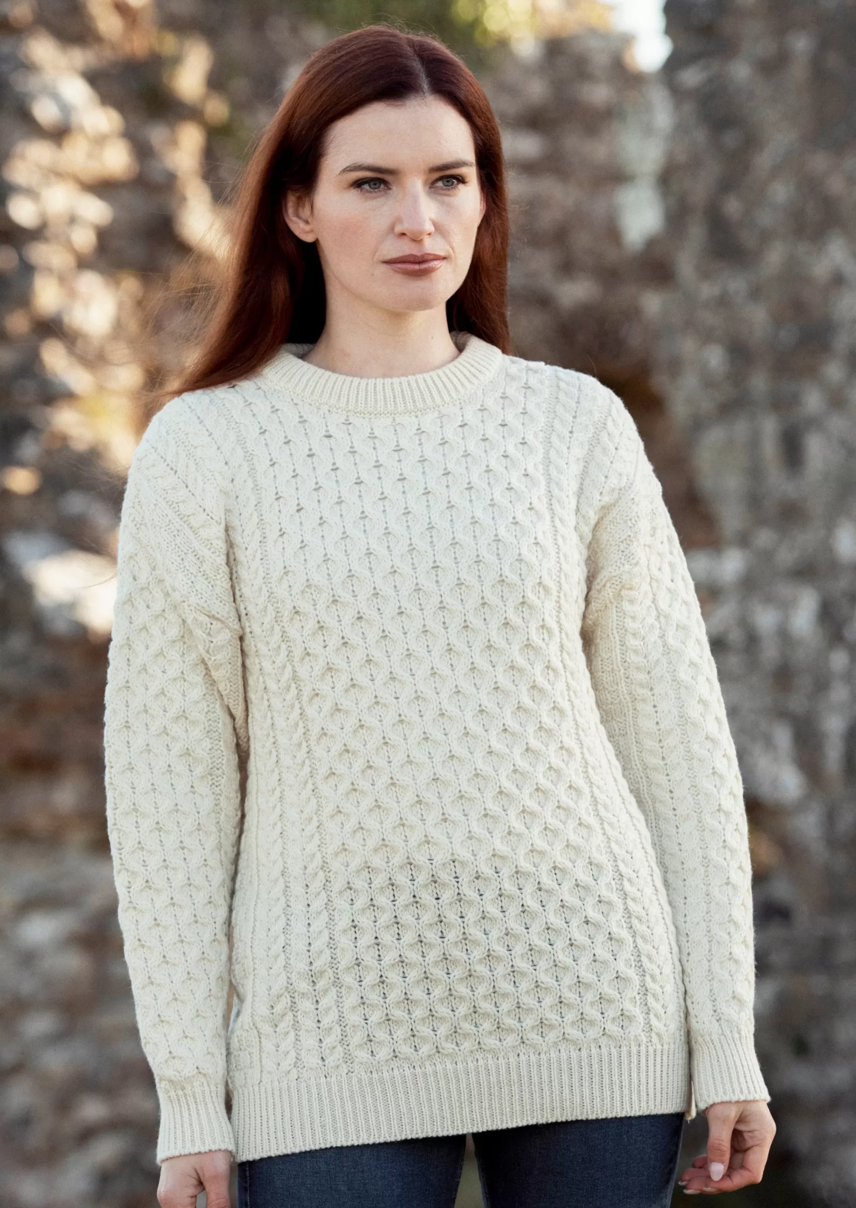 Aran Sweaters^Aran Crafts Aran Crew Neck Merino Sweater | Natural