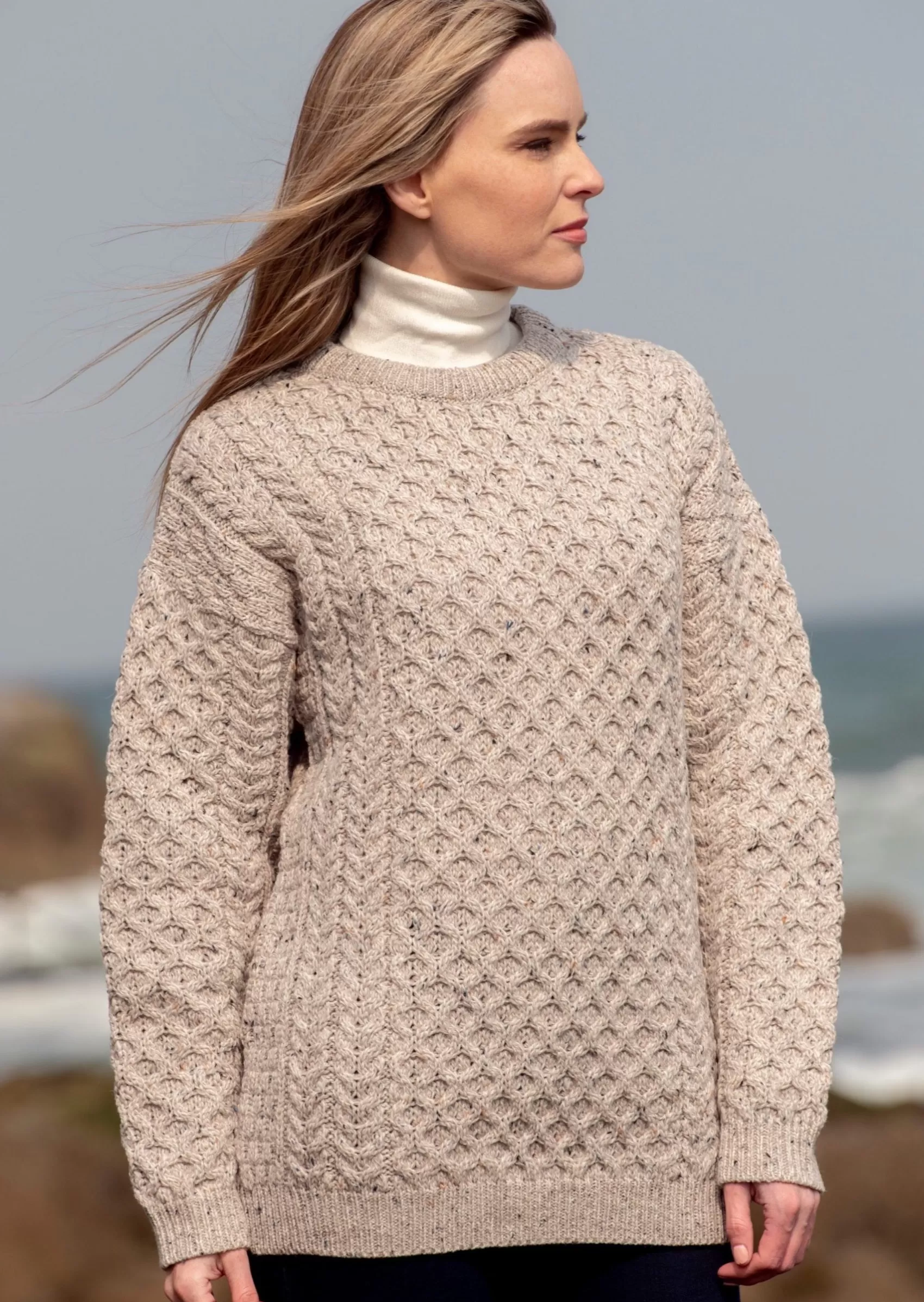 Aran Sweaters^Aran Crafts Aran Crew Neck Merino Sweater | Oatmeal