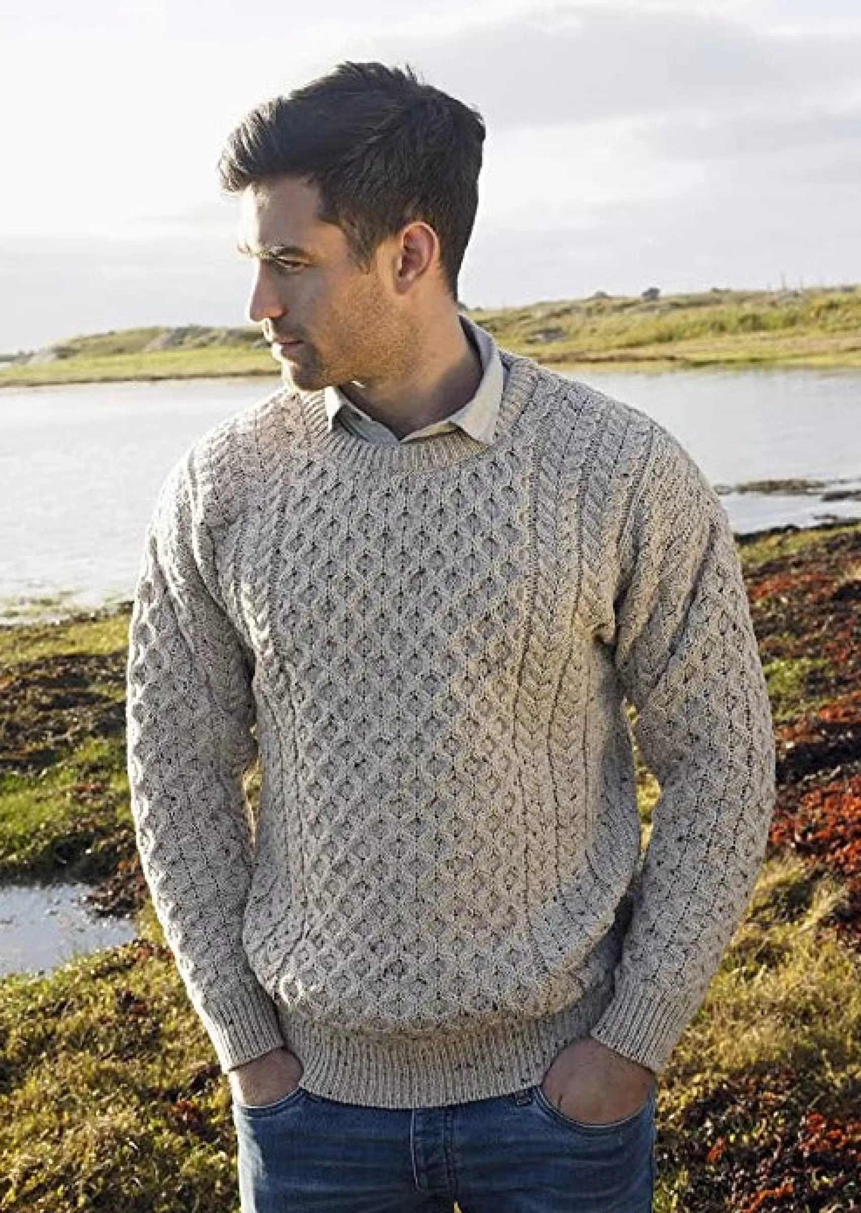 Aran Sweaters^Aran Crafts Aran Crew Neck Merino Sweater | Oatmeal