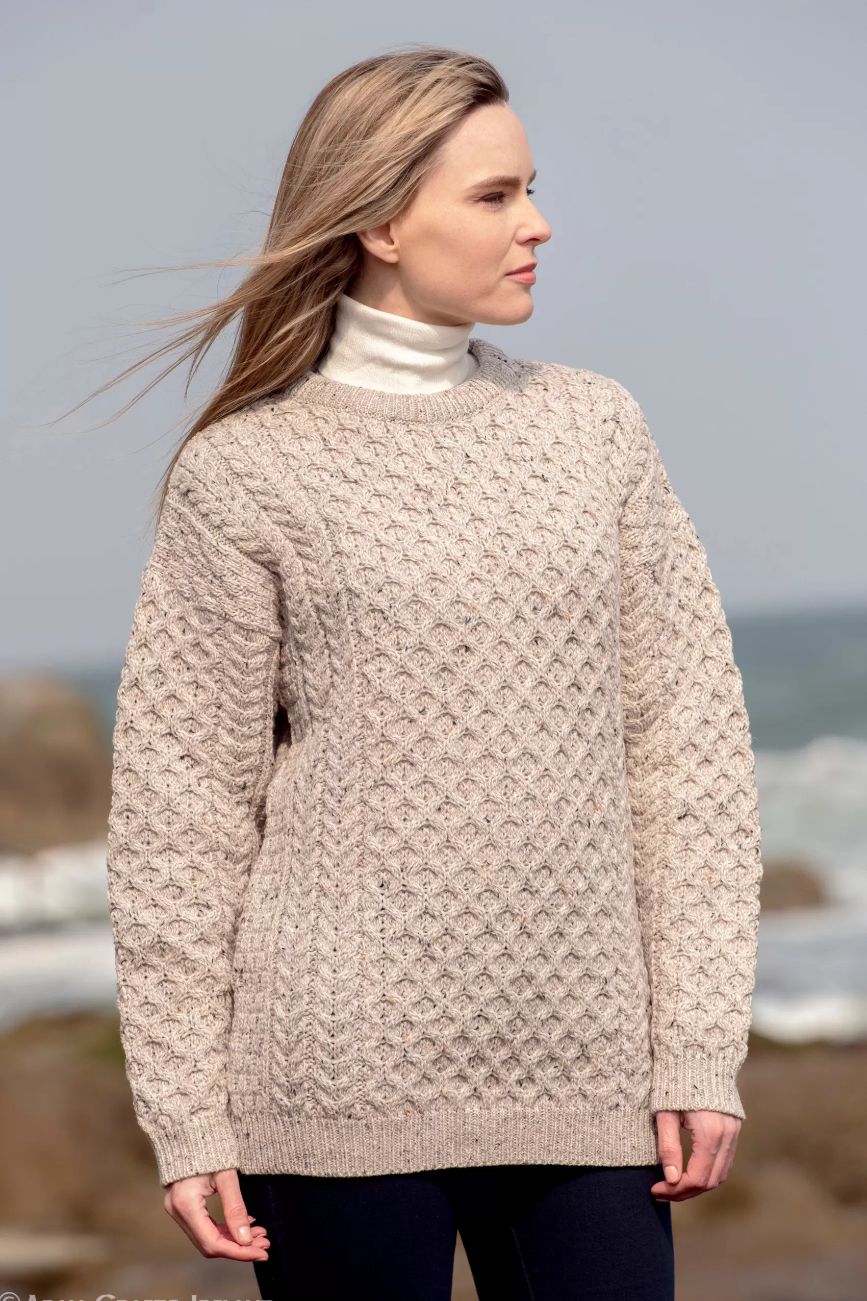 Aran Sweaters^Aran Crafts Aran Crew Neck Merino Sweater | Oatmeal