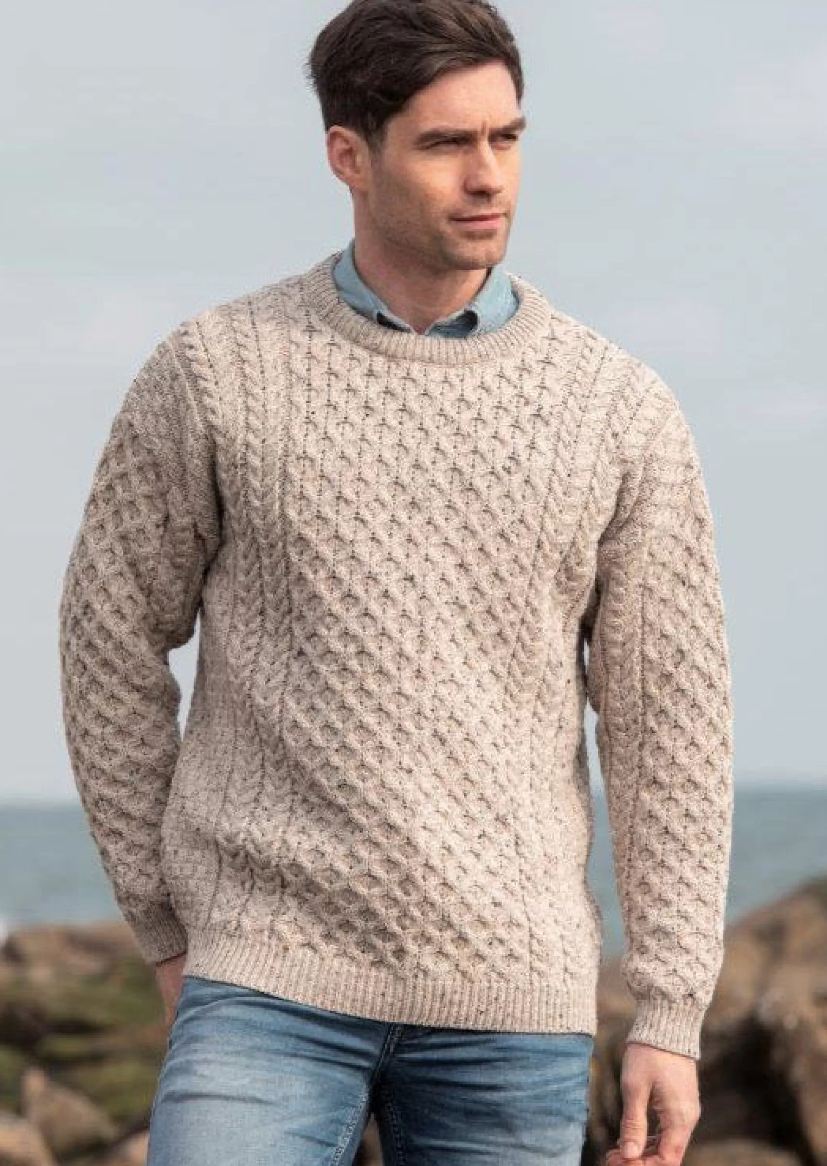 Aran Sweaters^Aran Crafts Aran Crew Neck Merino Sweater | Oatmeal