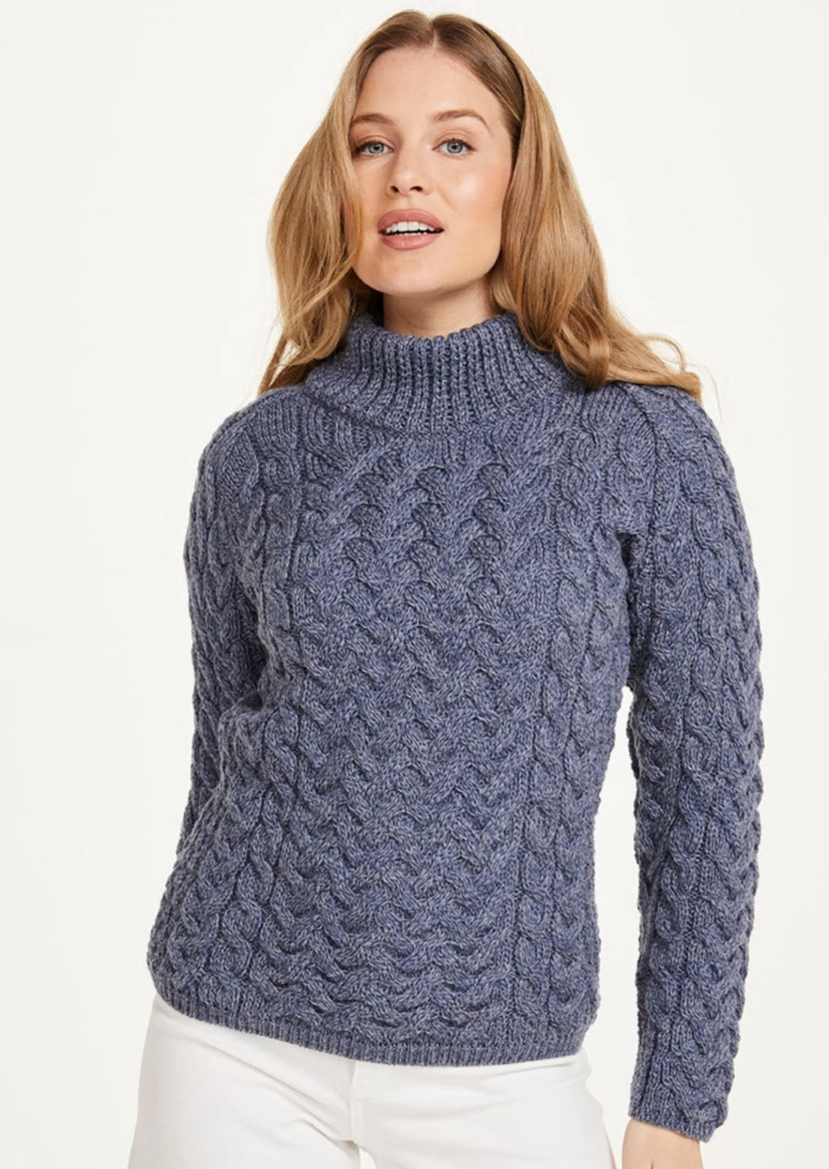 Aran Sweaters^Aran Woollen Mills Aran Crew Neck Sweater | Denim