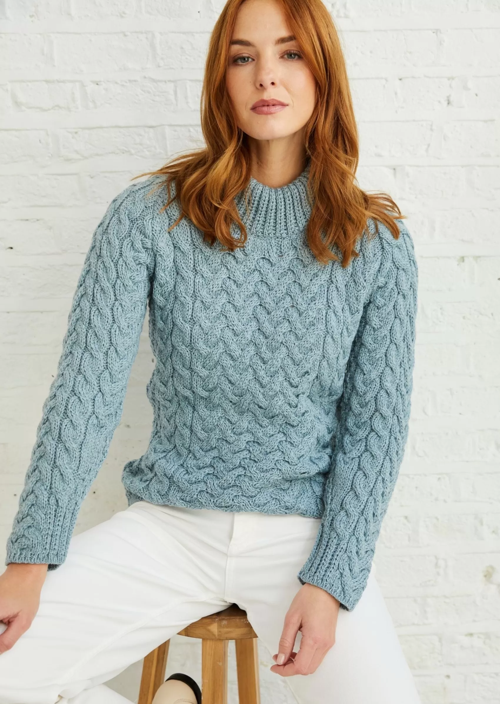 Aran Sweaters^Aran Woollen Mills Aran Crew Neck Sweater | Mist Marl