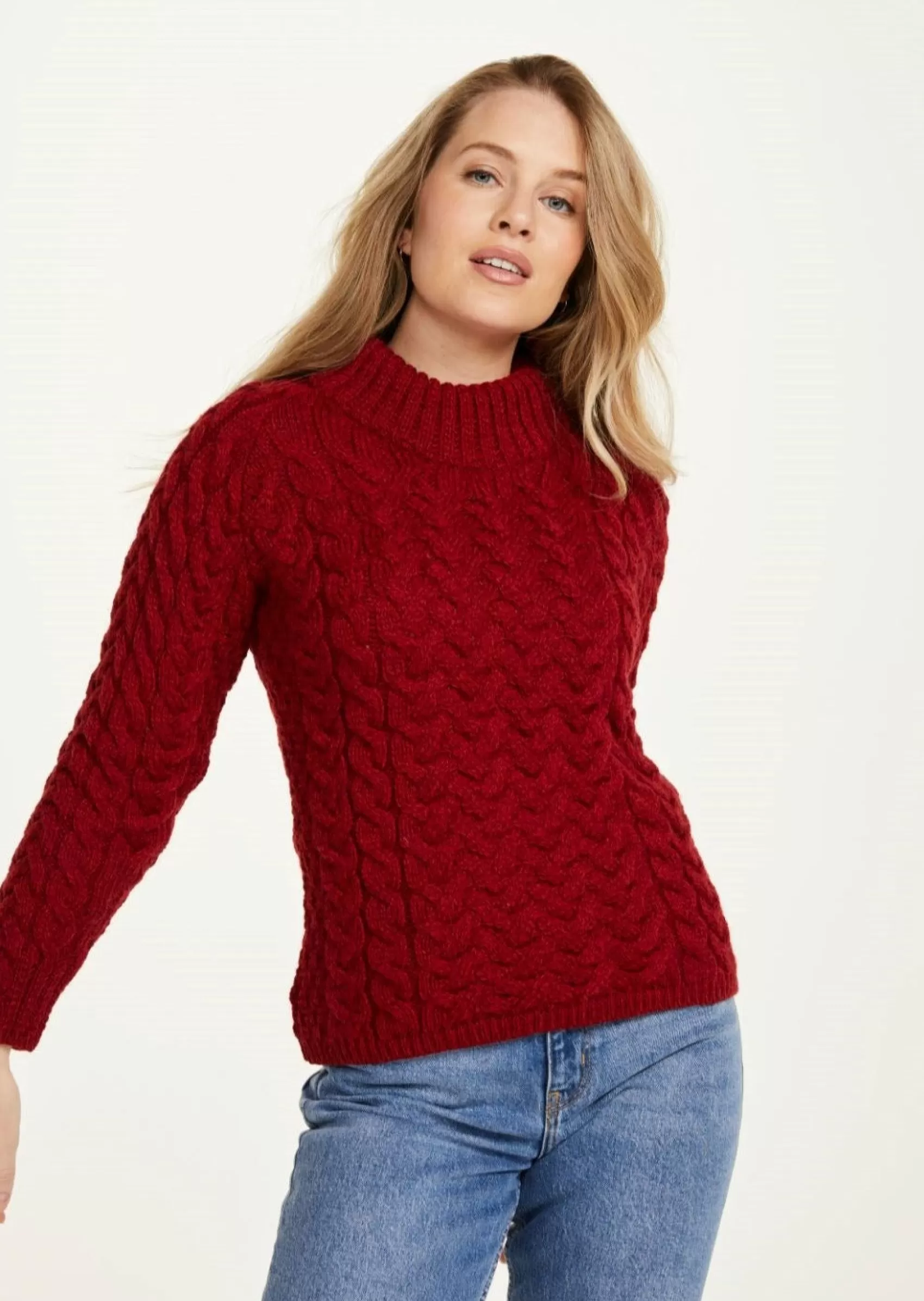 Aran Sweaters^Aran Woollen Mills Aran Crew Neck Sweater | Red