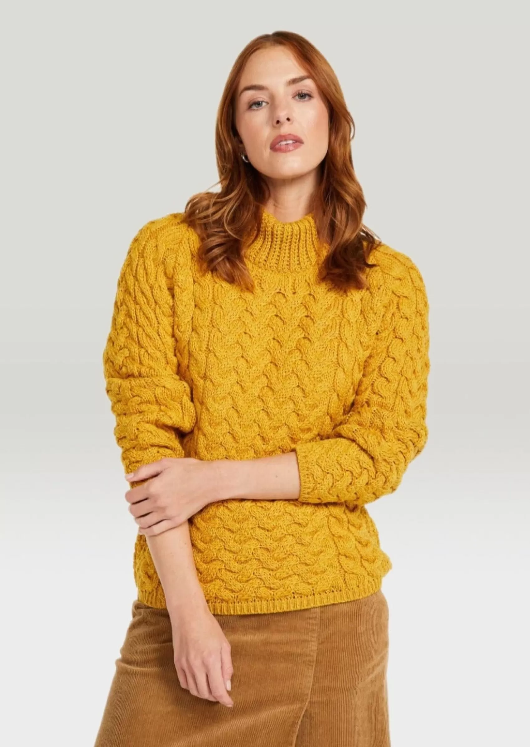 Aran Sweaters^Aran Woollen Mills Aran Crew Neck Sweater | Sunflower