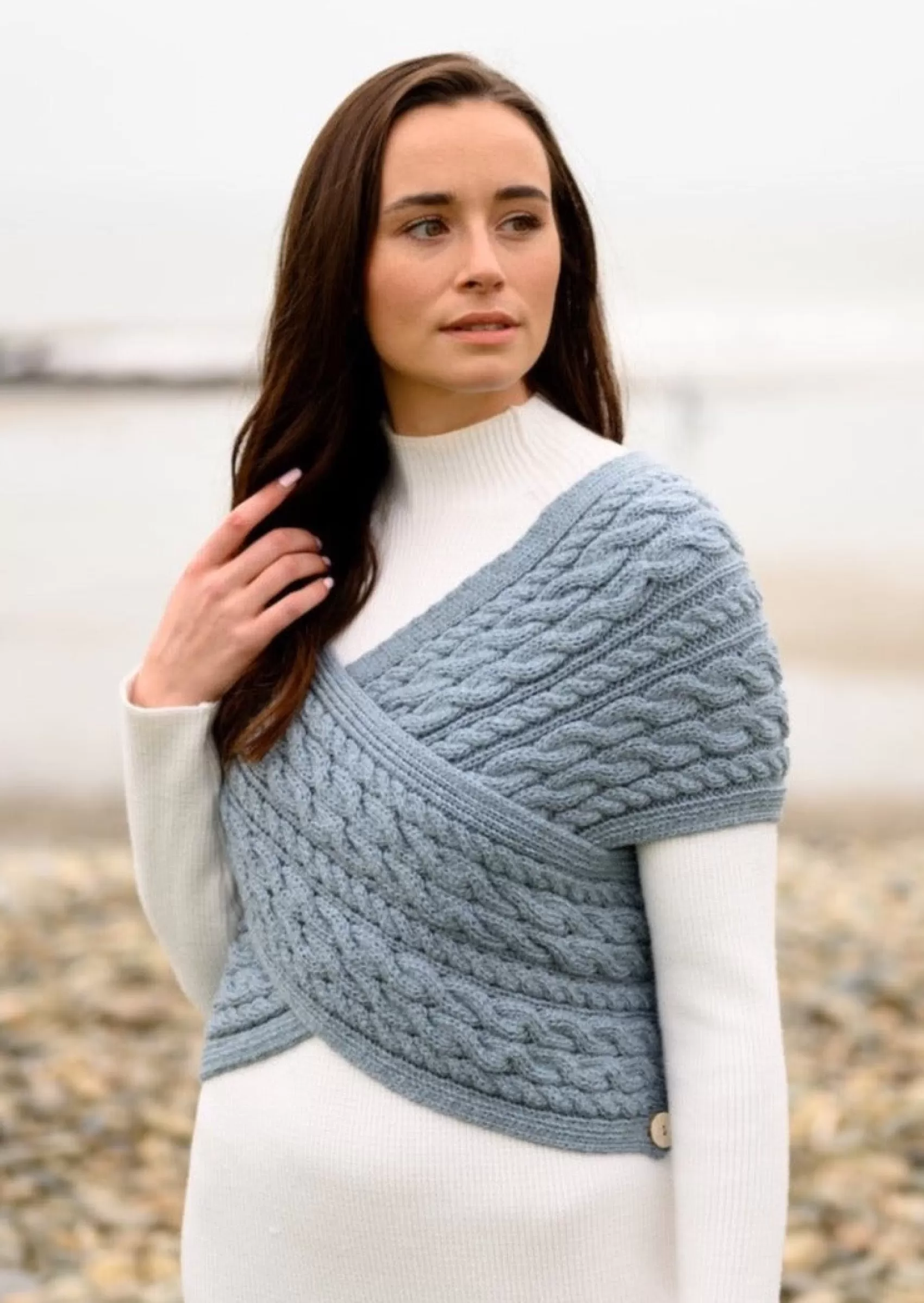 Aran Sweaters^Aran Woollen Mills Aran Crossover Wrap | Mist Marl