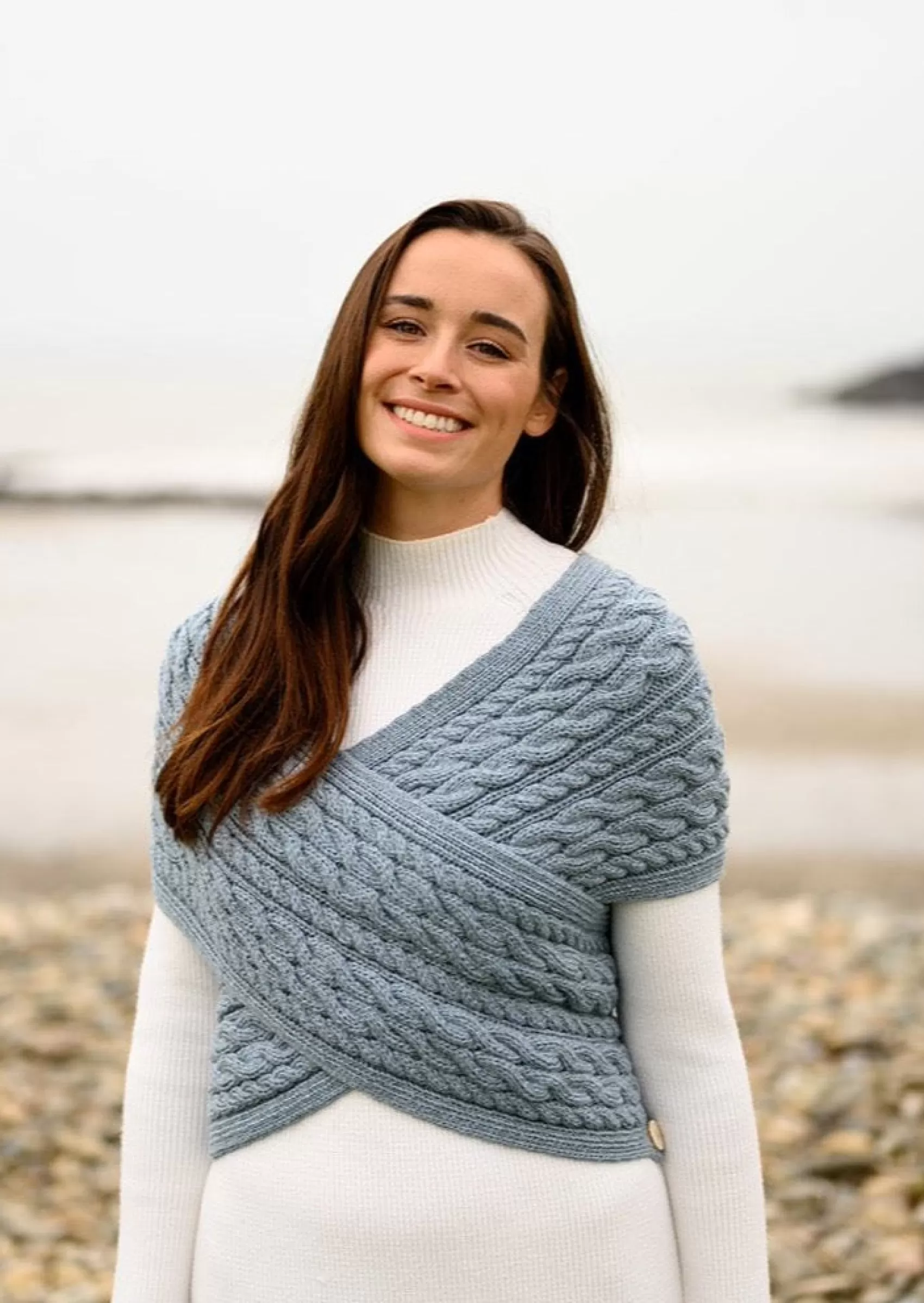 Aran Sweaters^Aran Woollen Mills Aran Crossover Wrap | Mist Marl