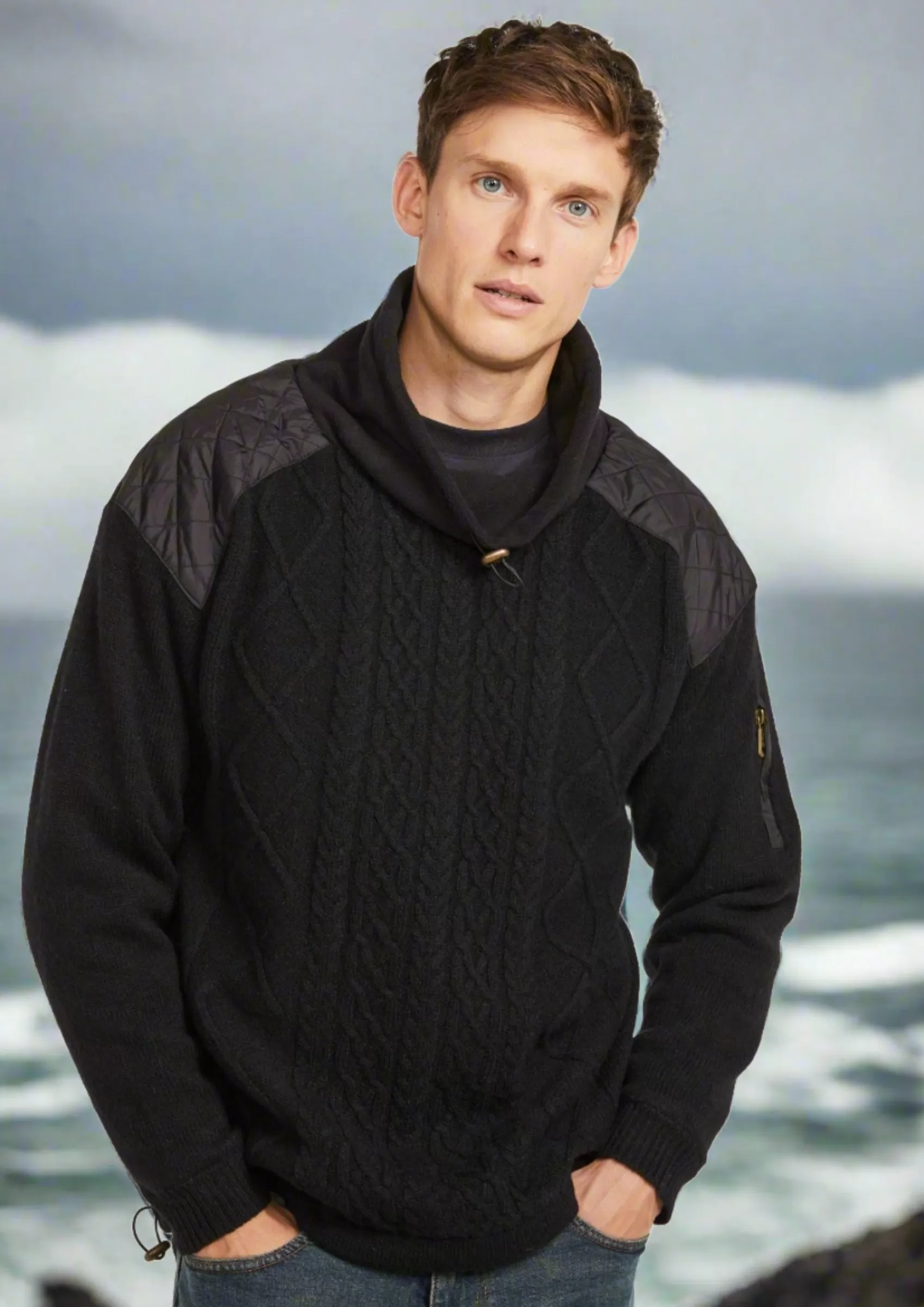 Aran Sweaters^Aran Woollen Mills Aran Diamond Knit Sweater | Black