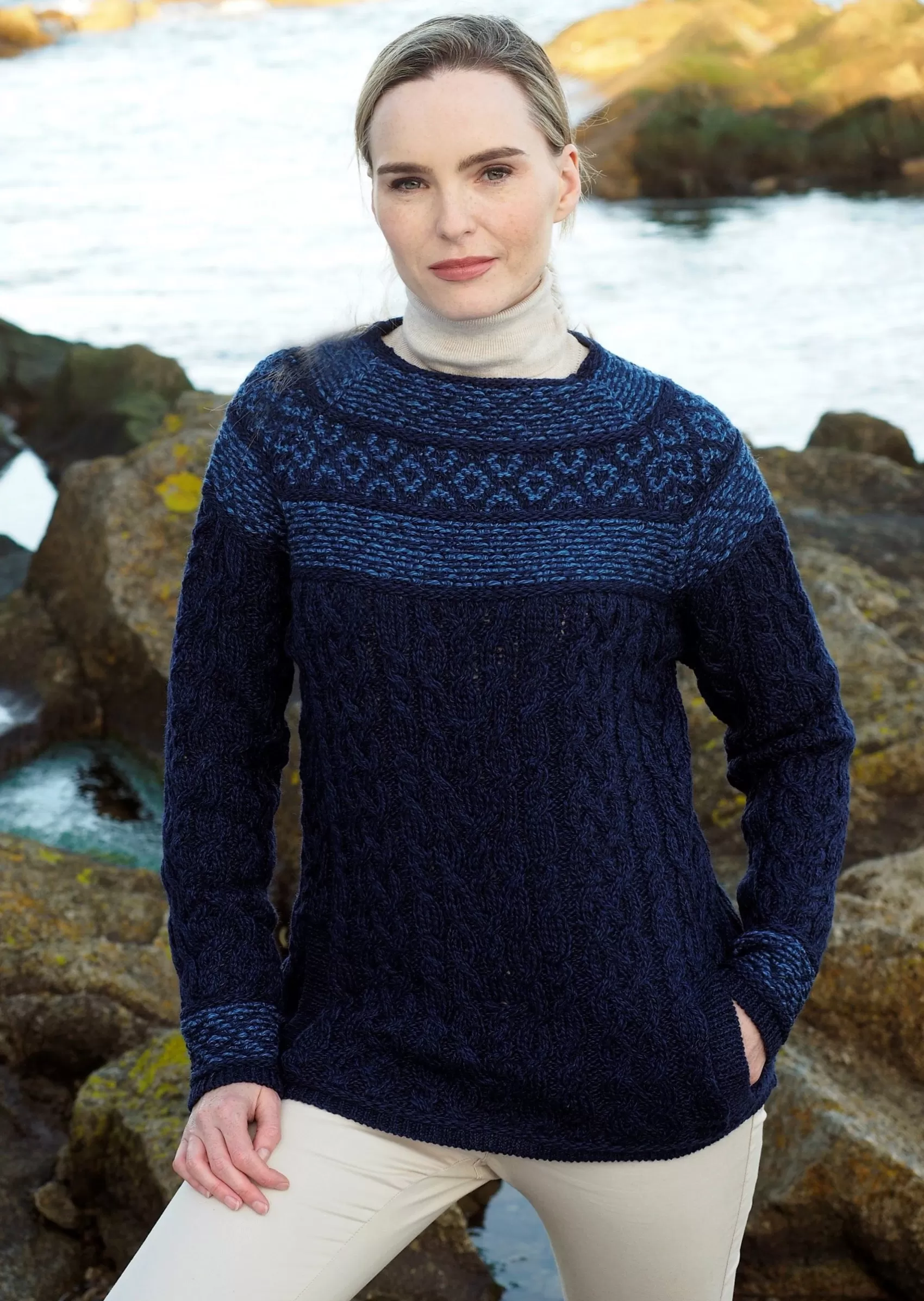 Aran Sweaters^Aran Crafts Aran Fairisle Sweater | Blue - Clearance