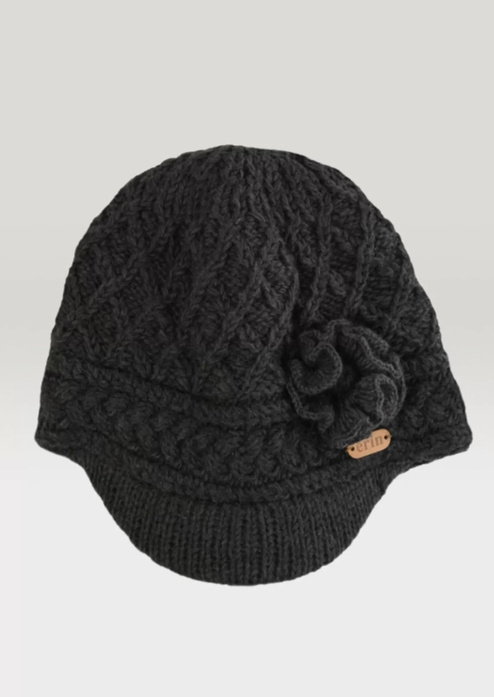 Hats & Caps^Erin Knitwear Aran Flower Peak Hat | Charcoal