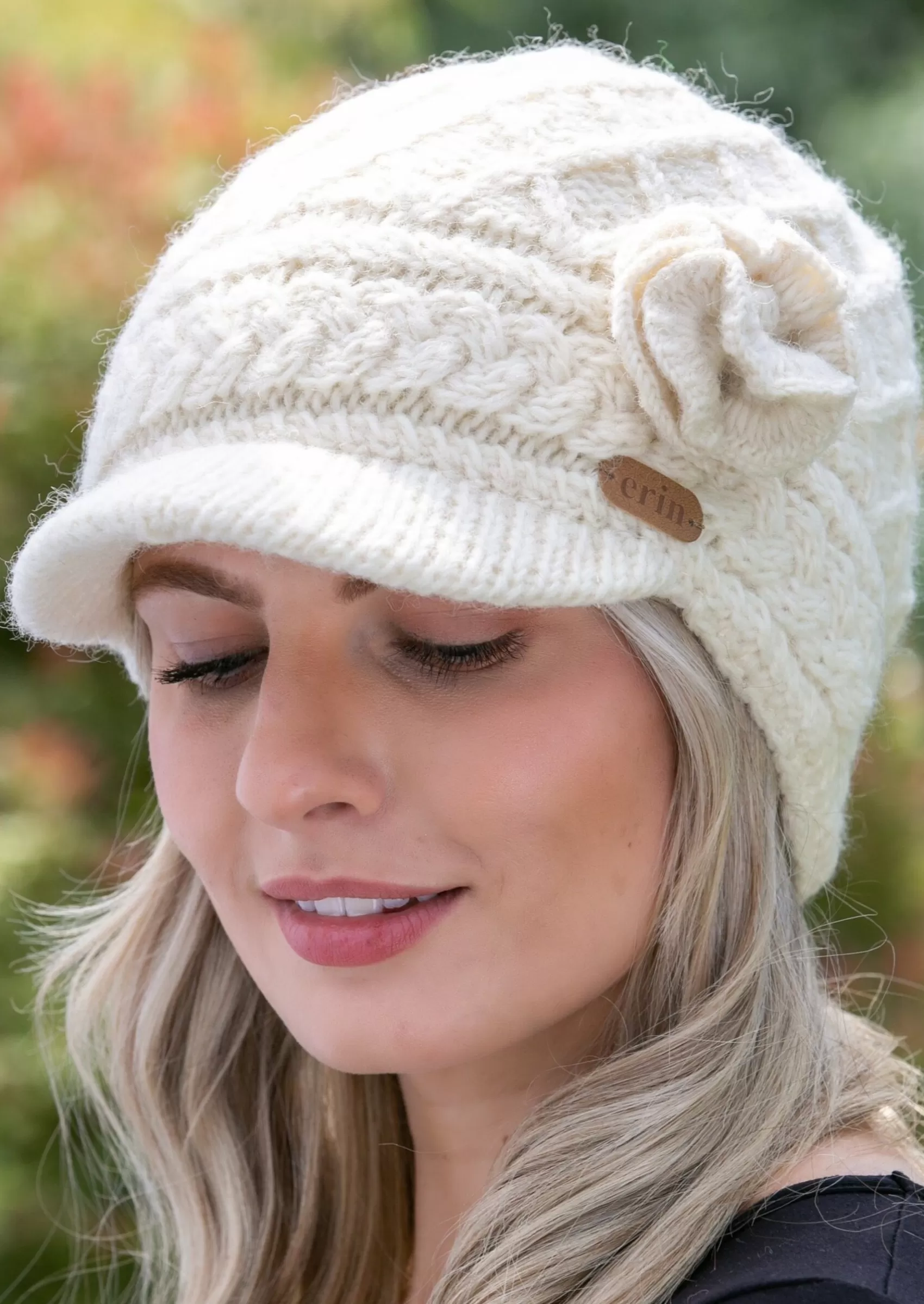 Hats & Caps^Erin Knitwear Aran Flower Peak Hat | Natural